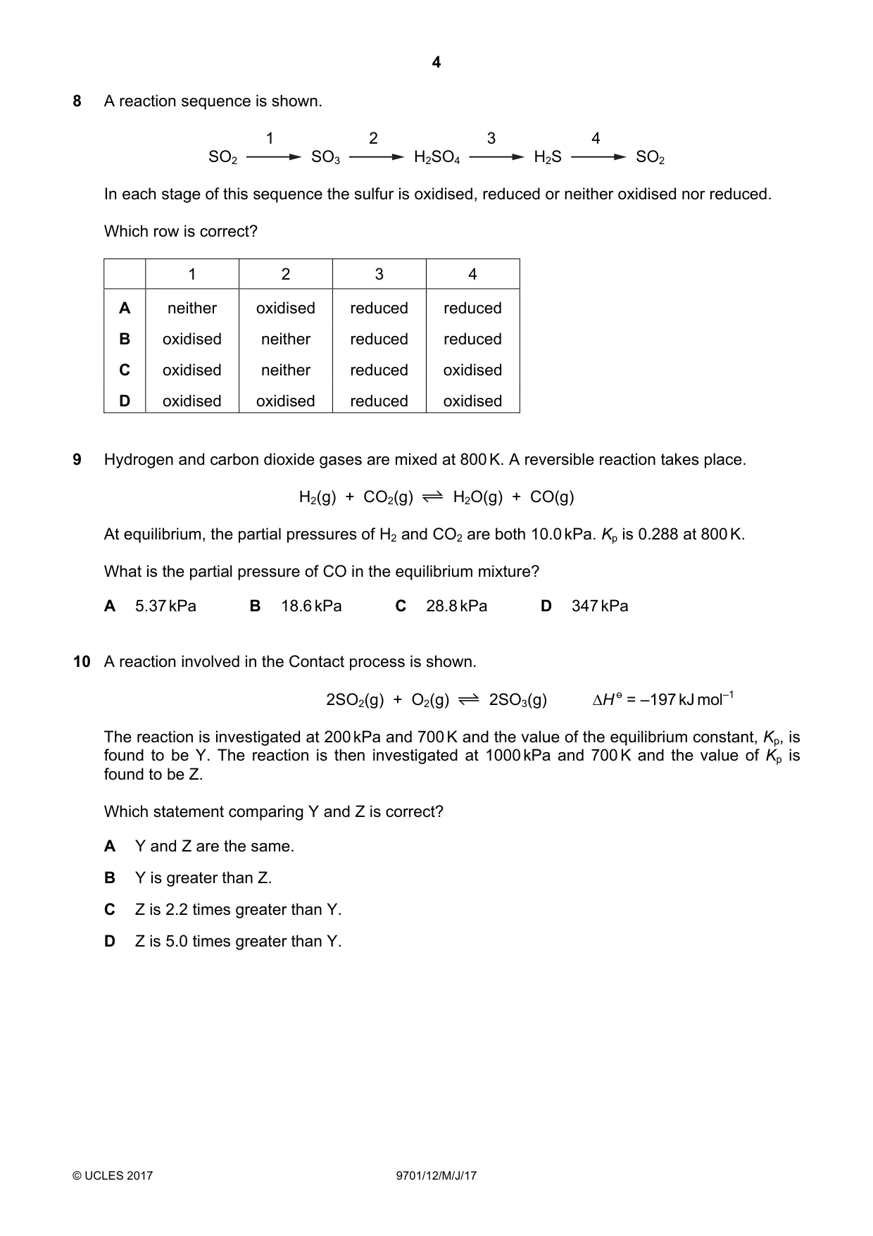 Cambridge A Level Chemistry 9701 2017 May/June Paper 1 · Variant 2 question paper, page 4 of 16