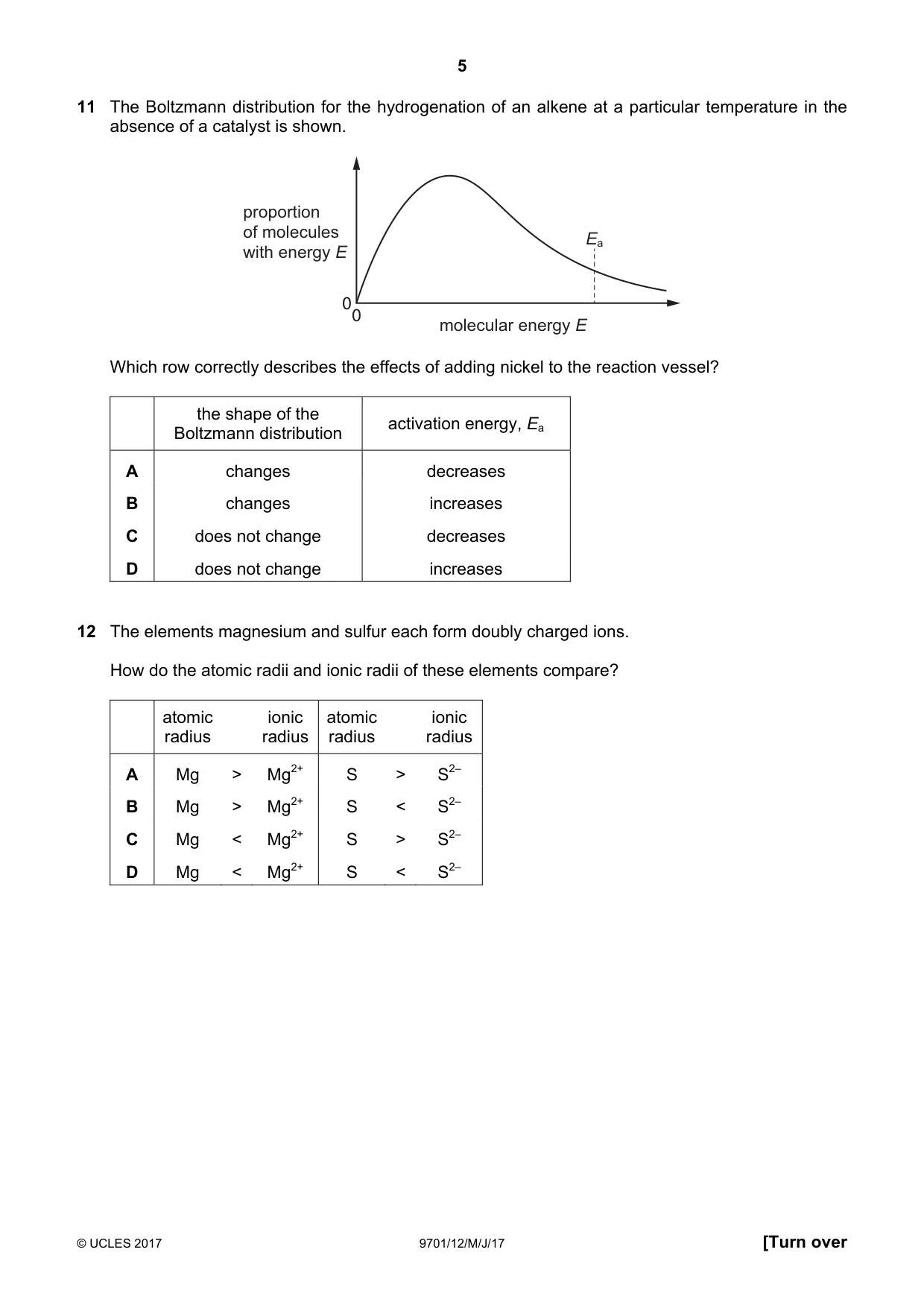 Cambridge A Level Chemistry 9701 2017 May/June Paper 1 · Variant 2 question paper, page 5 of 16