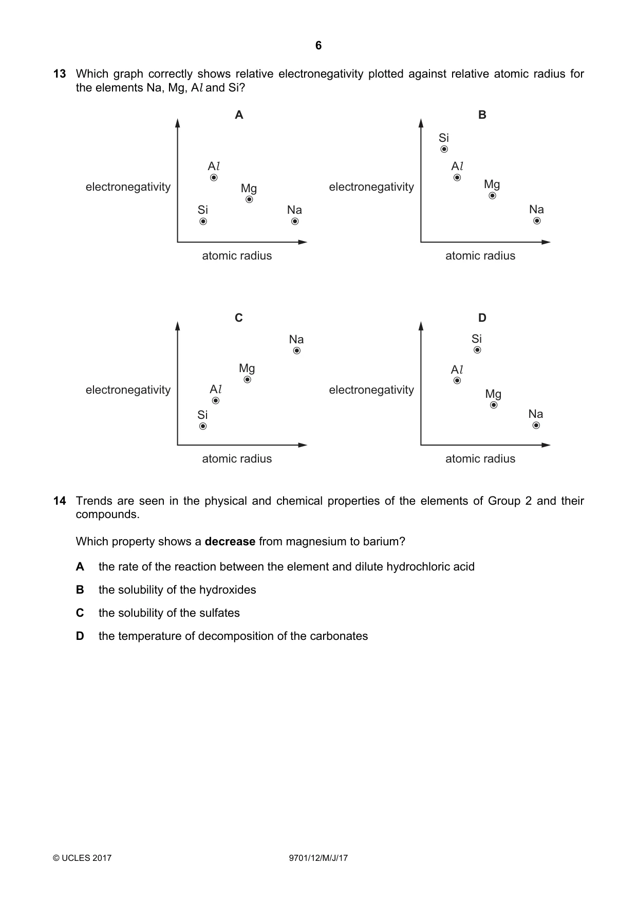 Cambridge A Level Chemistry 9701 2017 May/June Paper 1 · Variant 2 question paper, page 6 of 16