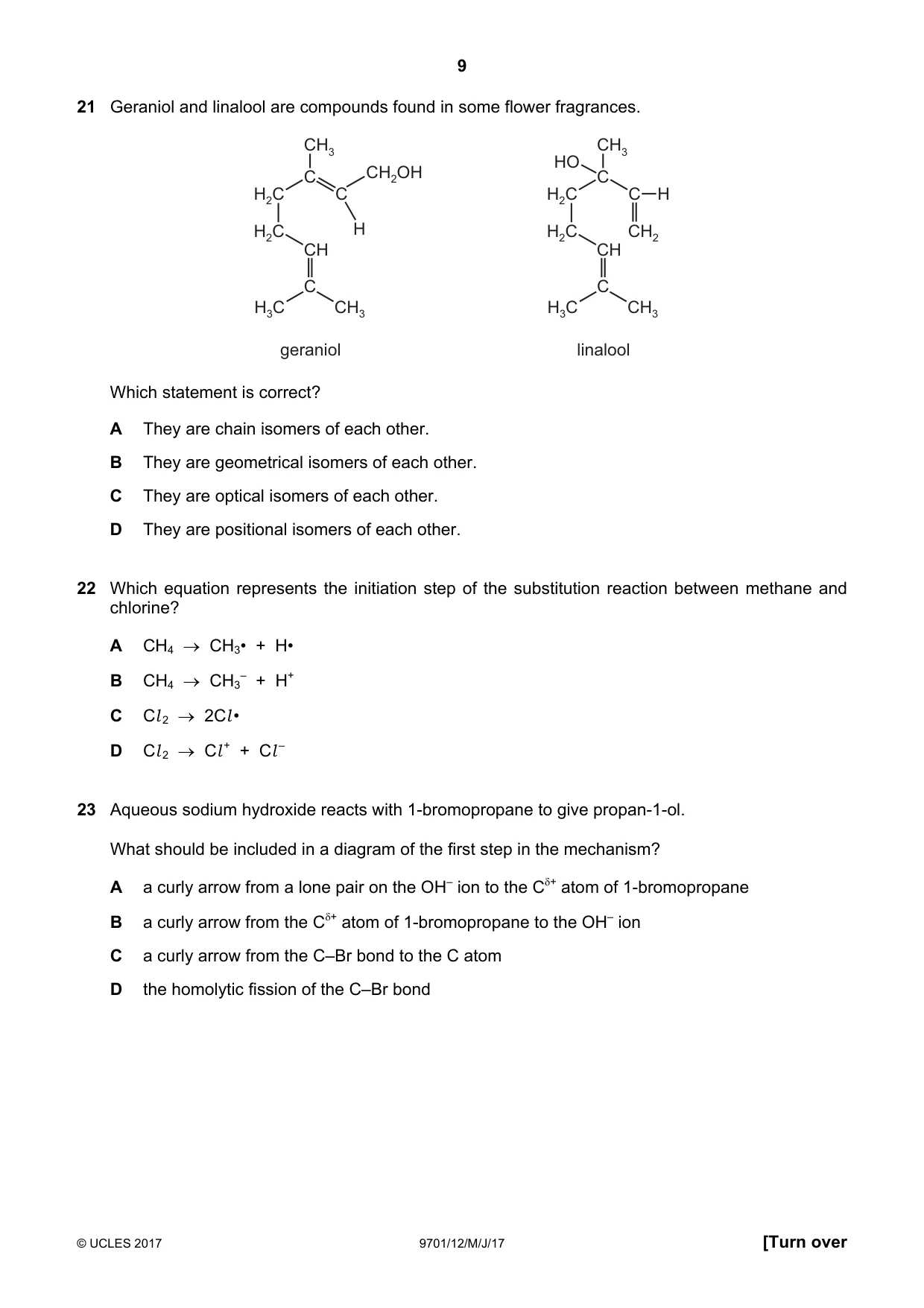 Cambridge A Level Chemistry 9701 2017 May/June Paper 1 · Variant 2 question paper, page 9 of 16