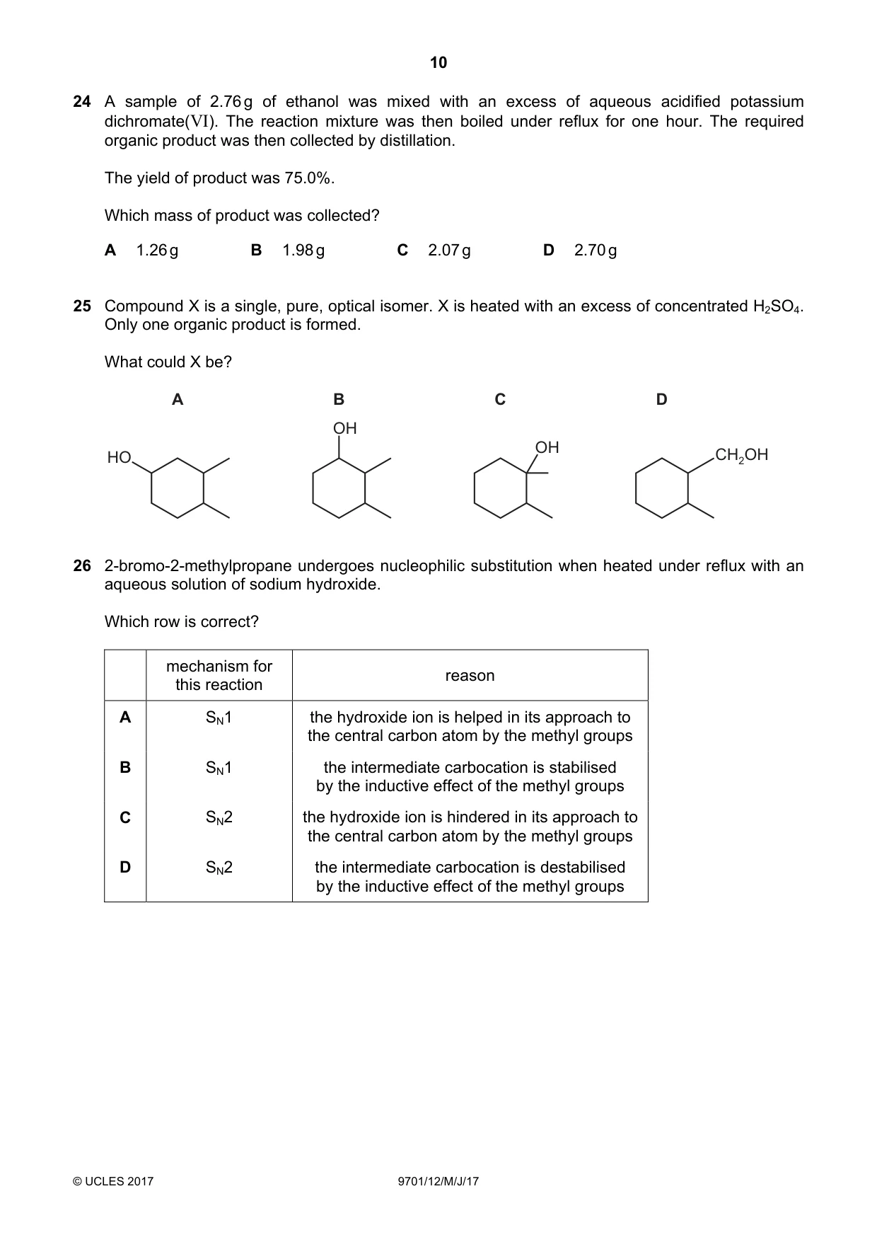 Cambridge A Level Chemistry 9701 2017 May/June Paper 1 · Variant 2 question paper, page 10 of 16