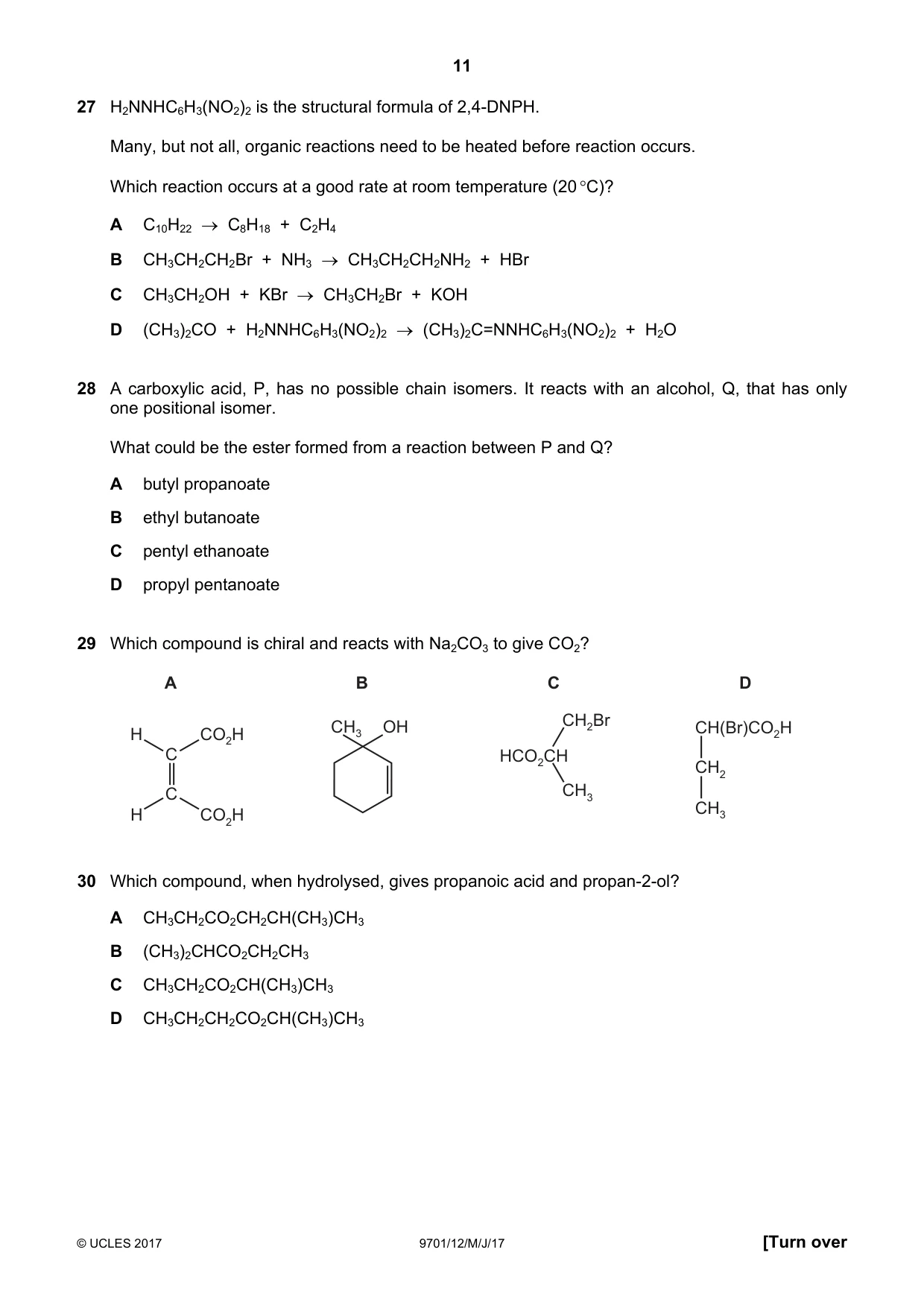 Cambridge A Level Chemistry 9701 2017 May/June Paper 1 · Variant 2 question paper, page 11 of 16