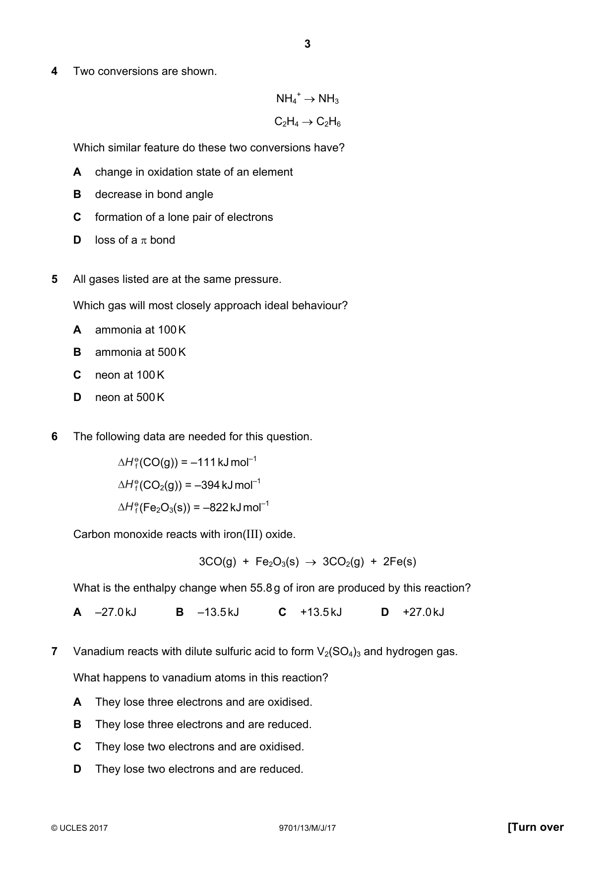 Cambridge A Level Chemistry 9701 2017 May/June Paper 1 · Variant 3 question paper, page 3 of 16