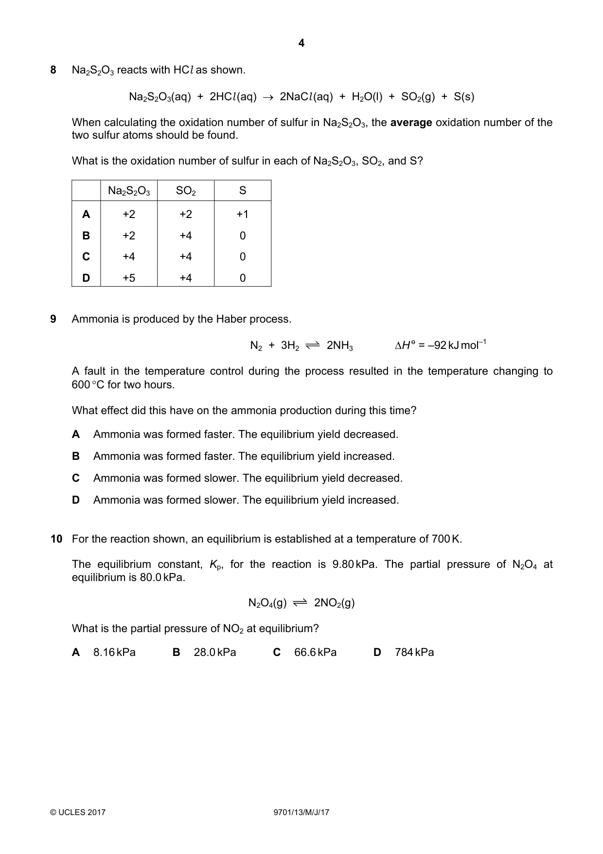 Cambridge A Level Chemistry 9701 2017 May/June Paper 1 · Variant 3 question paper, page 4 of 16