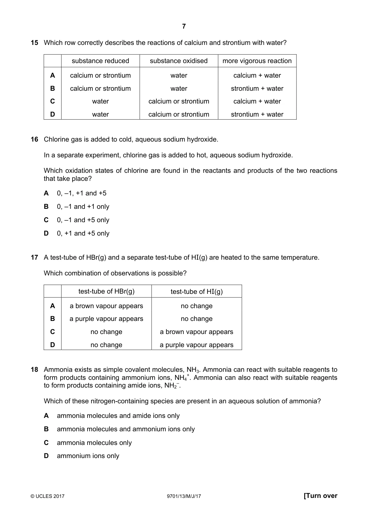 Cambridge A Level Chemistry 9701 2017 May/June Paper 1 · Variant 3 question paper, page 7 of 16