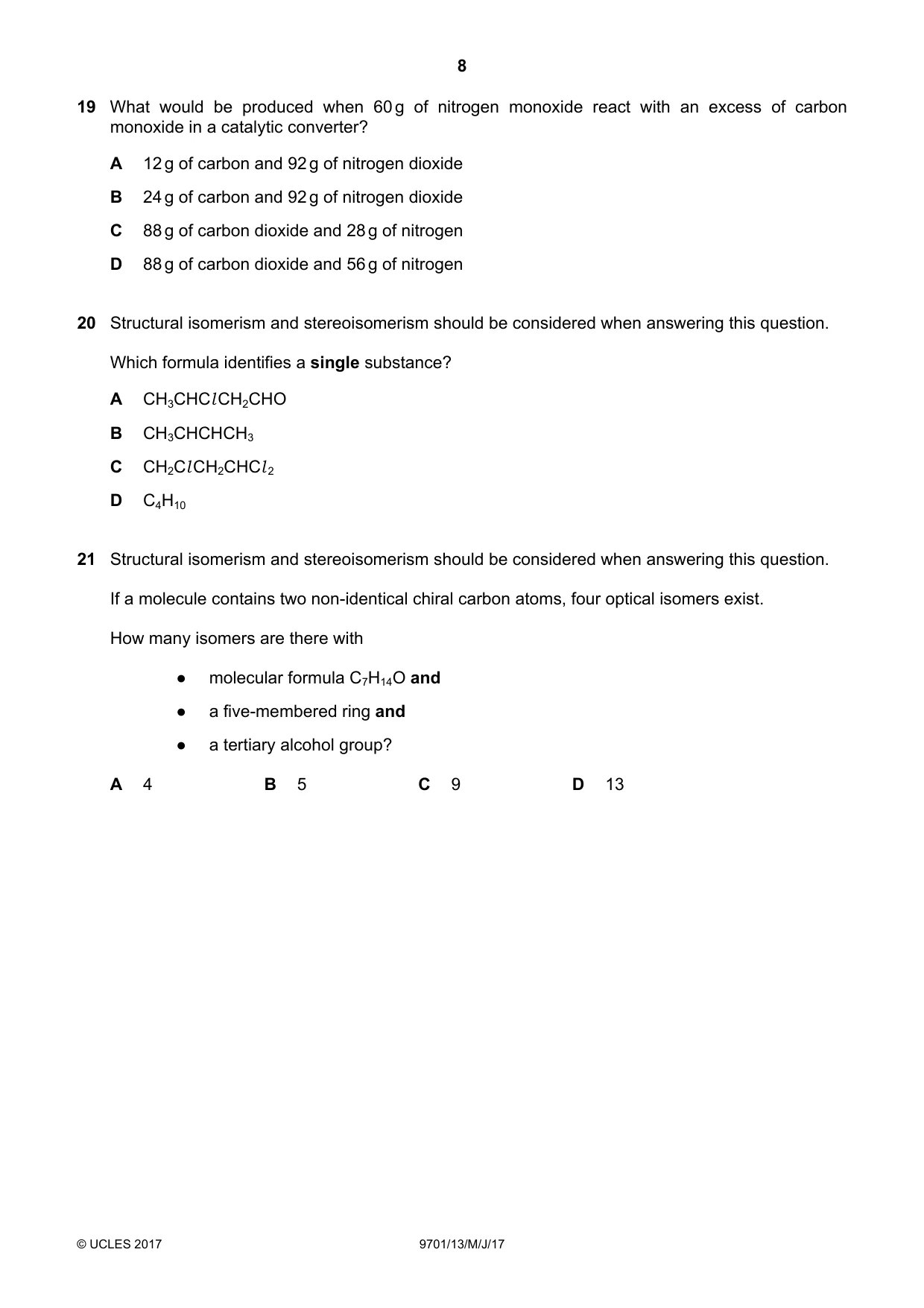 Cambridge A Level Chemistry 9701 2017 May/June Paper 1 · Variant 3 question paper, page 8 of 16