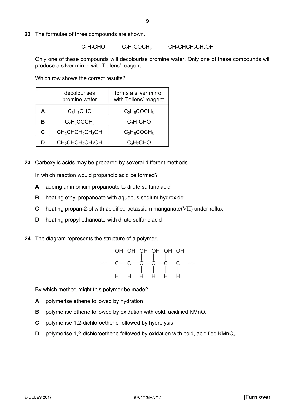 Cambridge A Level Chemistry 9701 2017 May/June Paper 1 · Variant 3 question paper, page 9 of 16