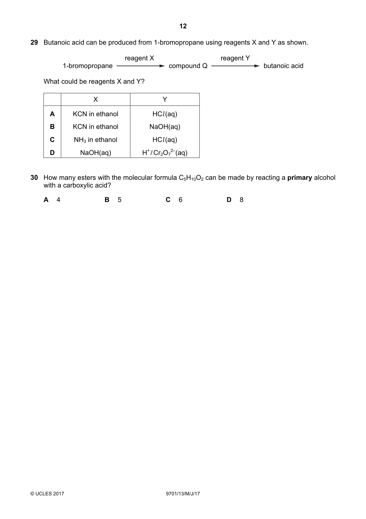 Cambridge A Level Chemistry 9701 2017 May/June Paper 1 · Variant 3 question paper, page 12 of 16