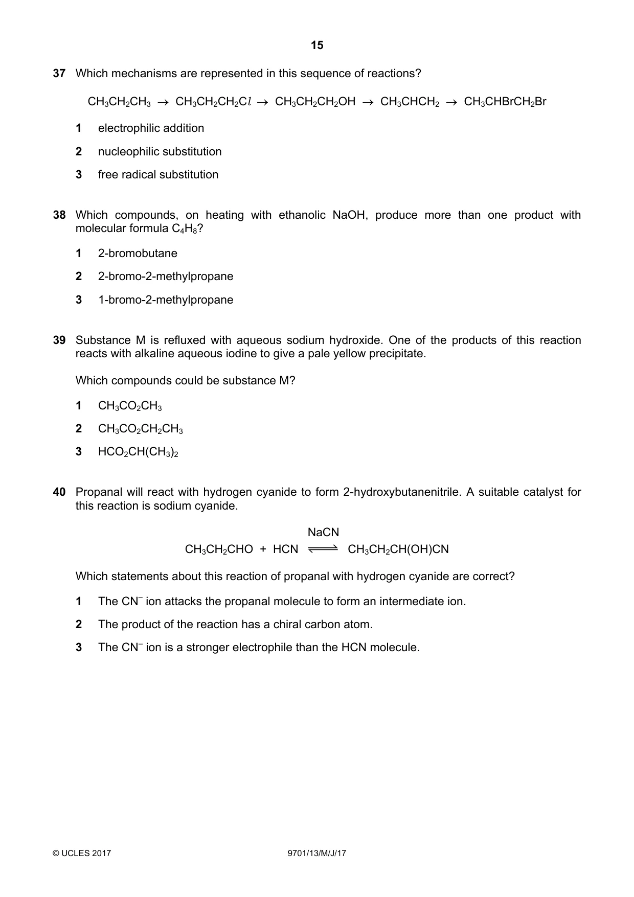 Cambridge A Level Chemistry 9701 2017 May/June Paper 1 · Variant 3 question paper, page 15 of 16