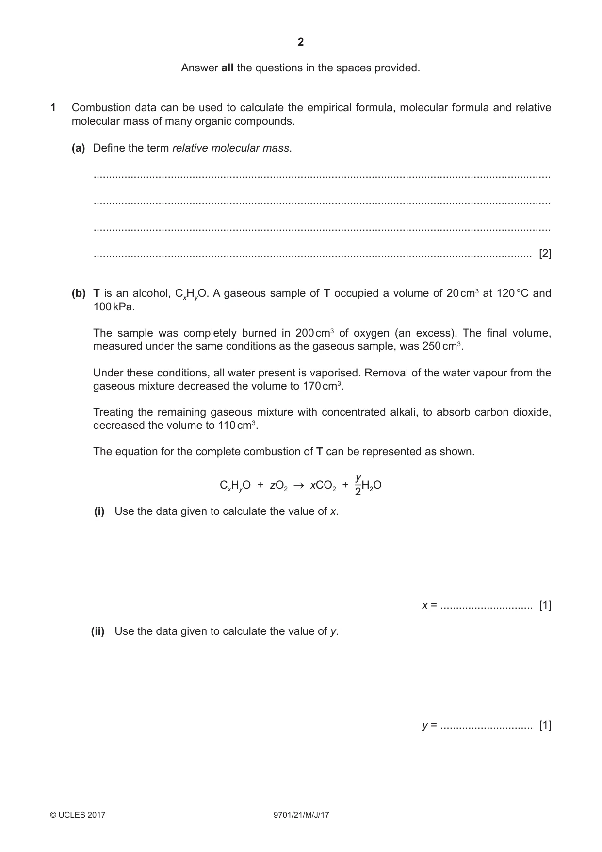 Cambridge A Level Chemistry 9701 2017 May/June Paper 2 · Variant 1 question paper, page 2 of 12