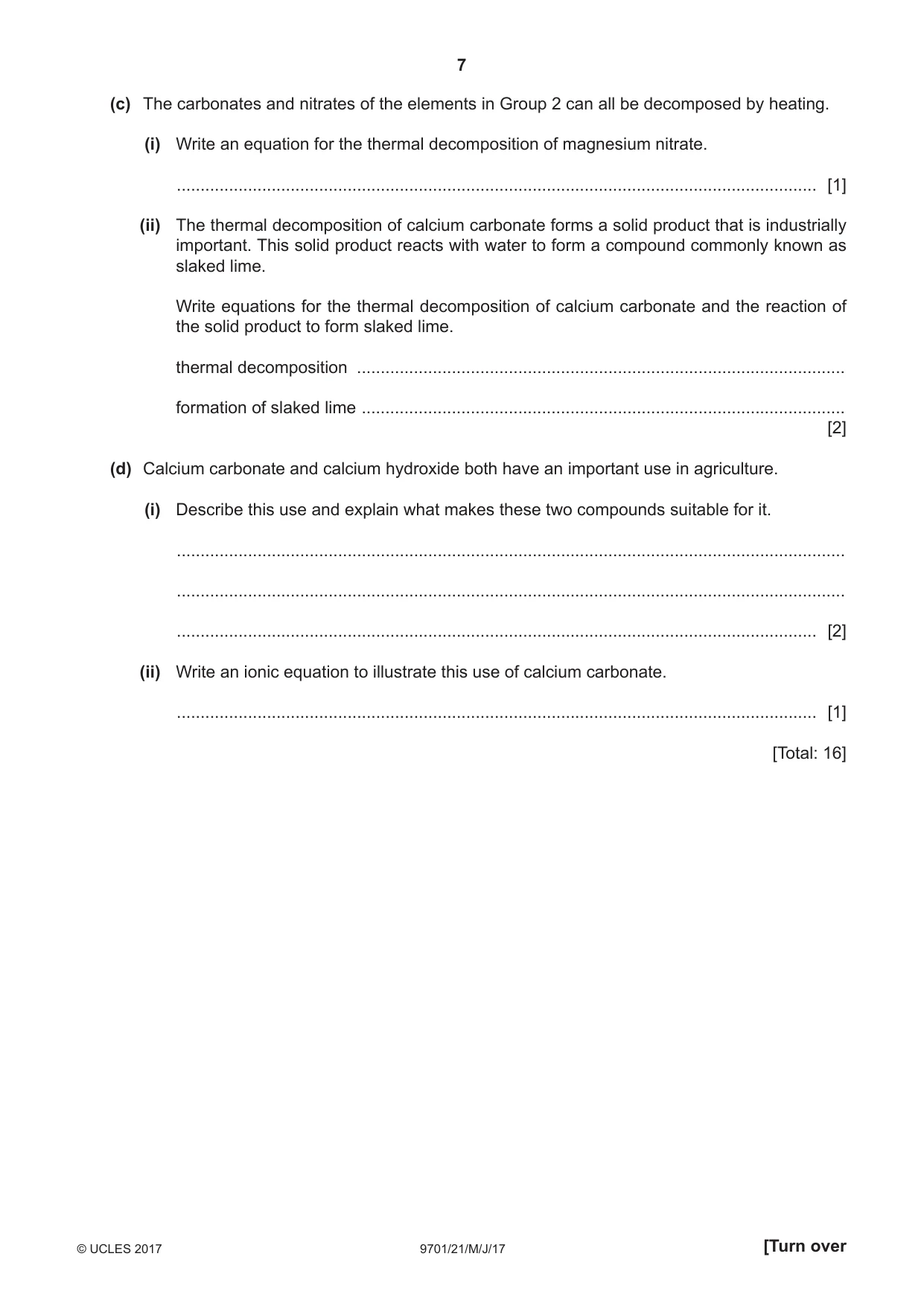 Cambridge A Level Chemistry 9701 2017 May/June Paper 2 · Variant 1 question paper, page 7 of 12