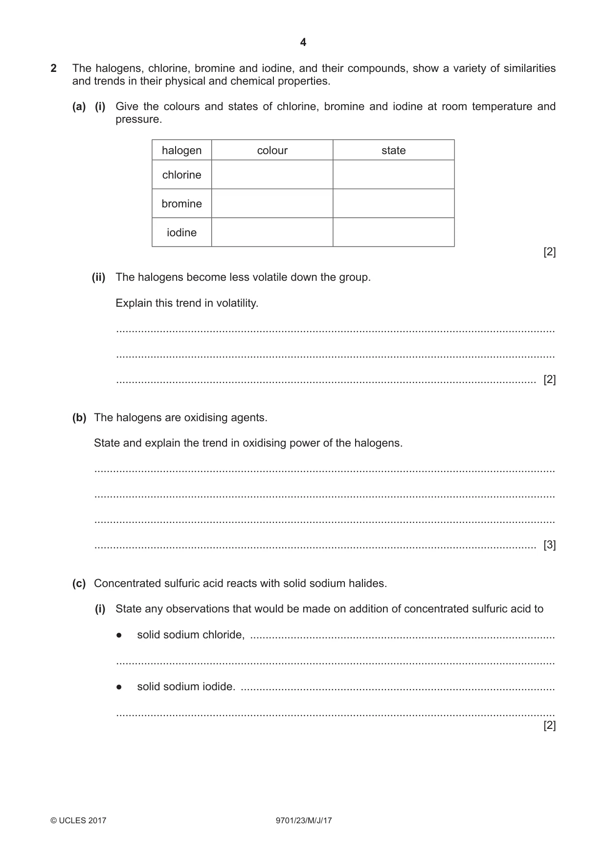 Cambridge A Level Chemistry 9701 2017 May/June Paper 2 · Variant 3 question paper, page 4 of 12