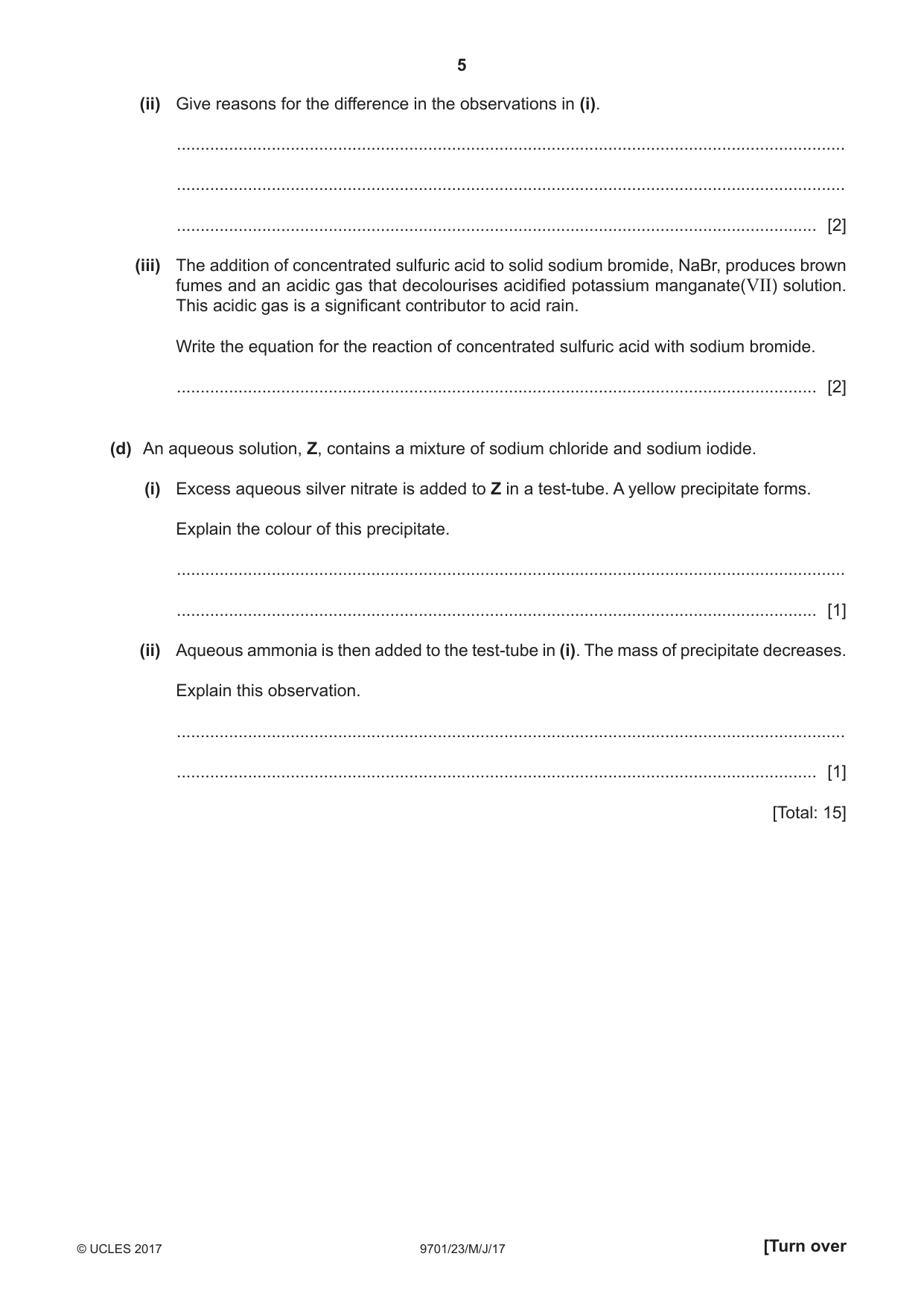Cambridge A Level Chemistry 9701 2017 May/June Paper 2 · Variant 3 question paper, page 5 of 12