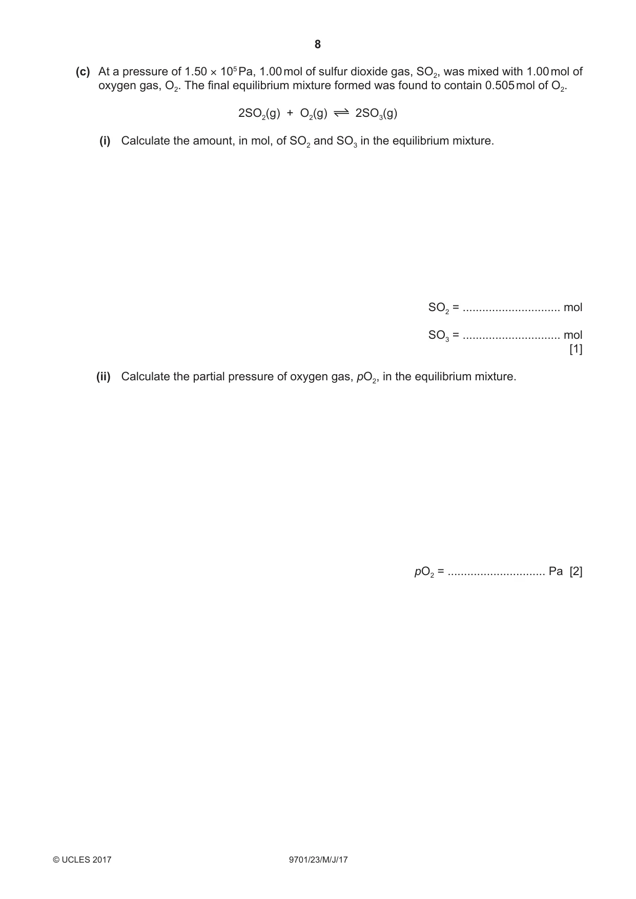Cambridge A Level Chemistry 9701 2017 May/June Paper 2 · Variant 3 question paper, page 8 of 12