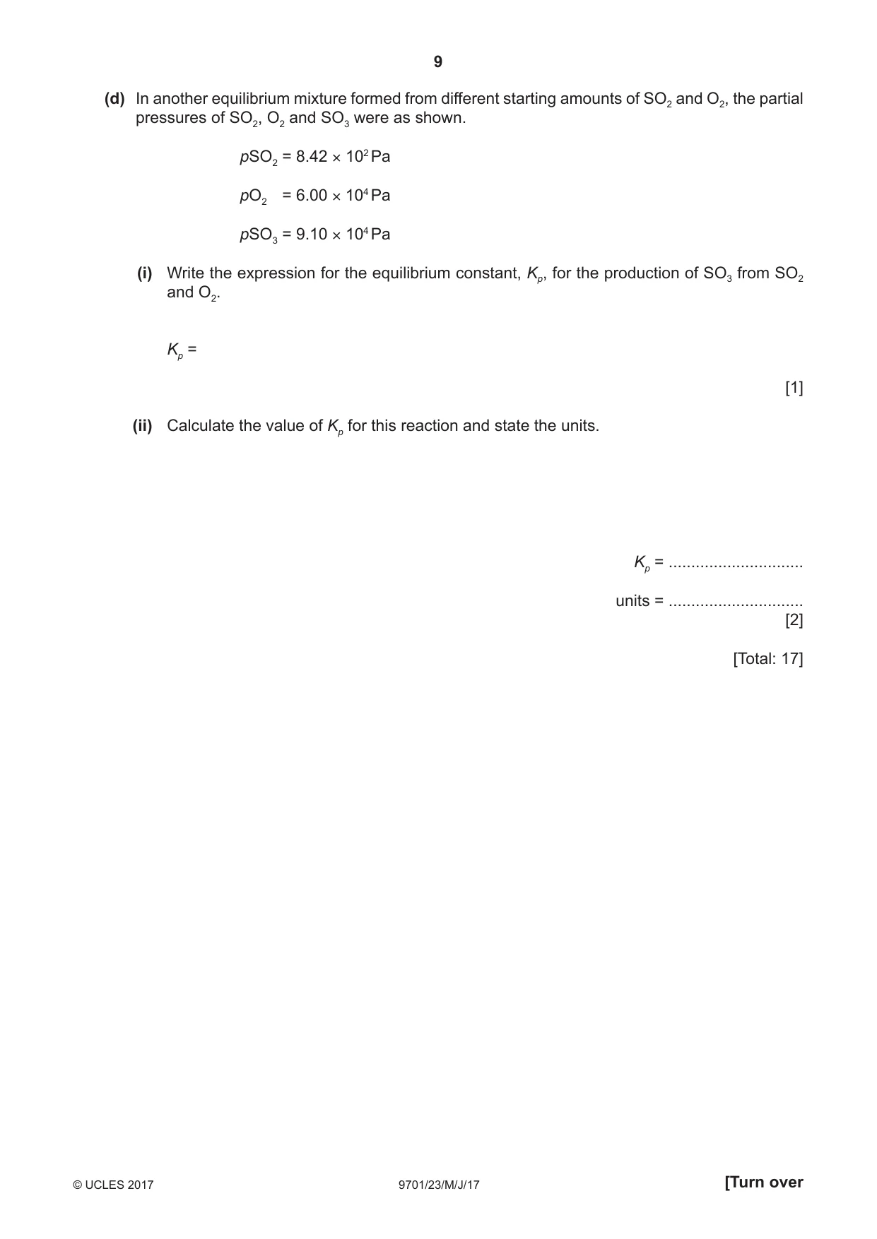 Cambridge A Level Chemistry 9701 2017 May/June Paper 2 · Variant 3 question paper, page 9 of 12
