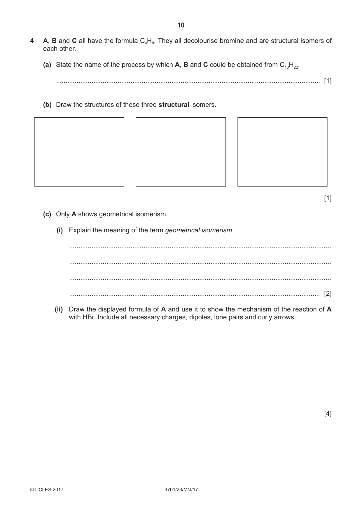 Cambridge A Level Chemistry 9701 2017 May/June Paper 2 · Variant 3 question paper, page 10 of 12