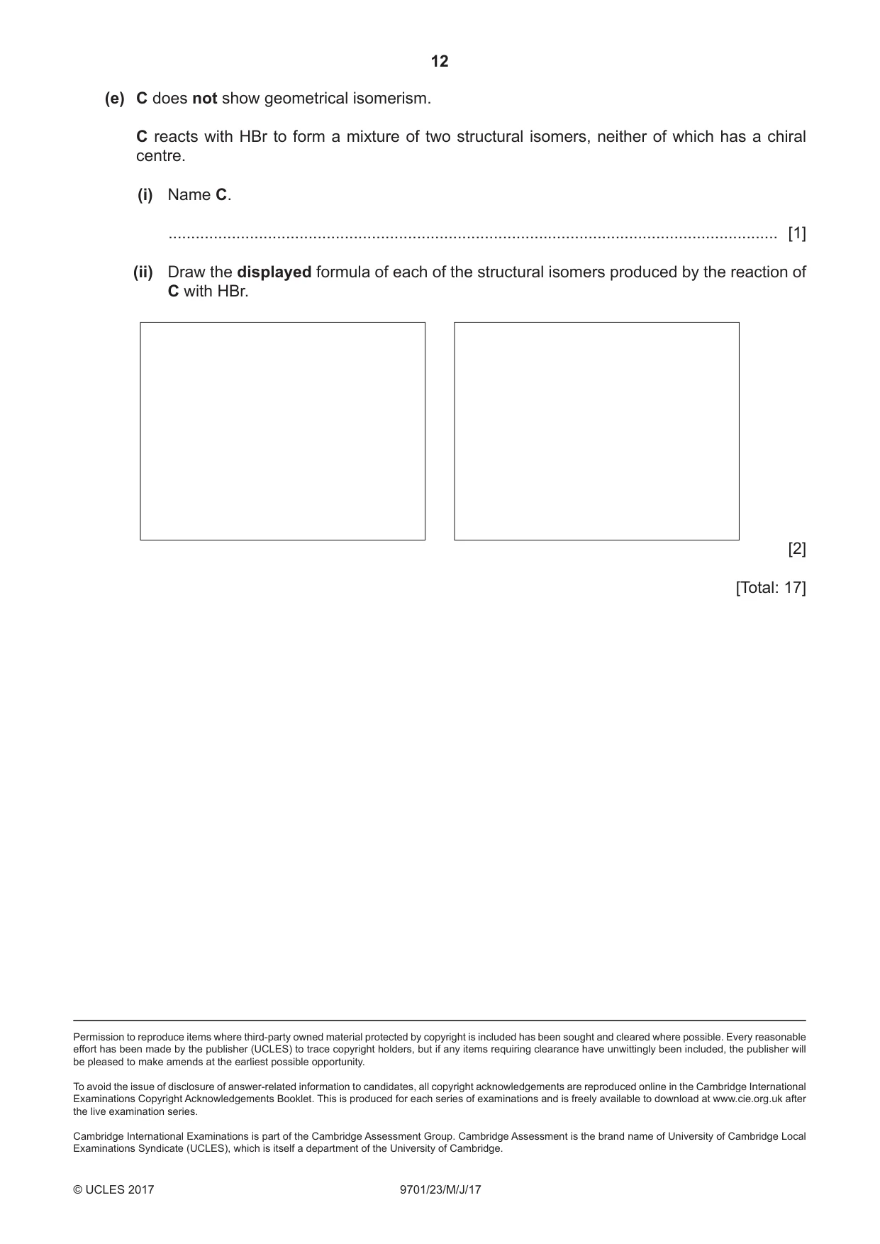 Cambridge A Level Chemistry 9701 2017 May/June Paper 2 · Variant 3 question paper, page 12 of 12