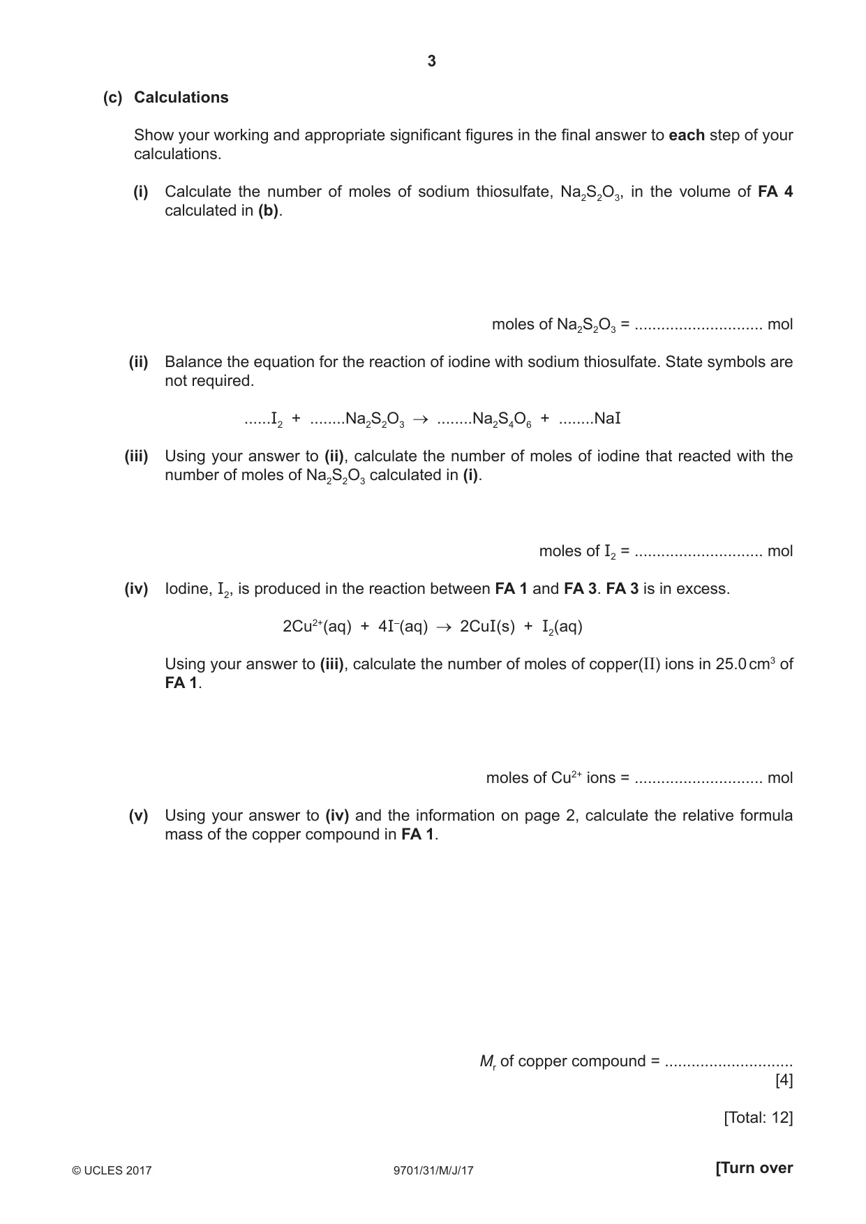 Cambridge A Level Chemistry 9701 2017 May/June Paper 3 · Variant 1 question paper, page 3 of 12