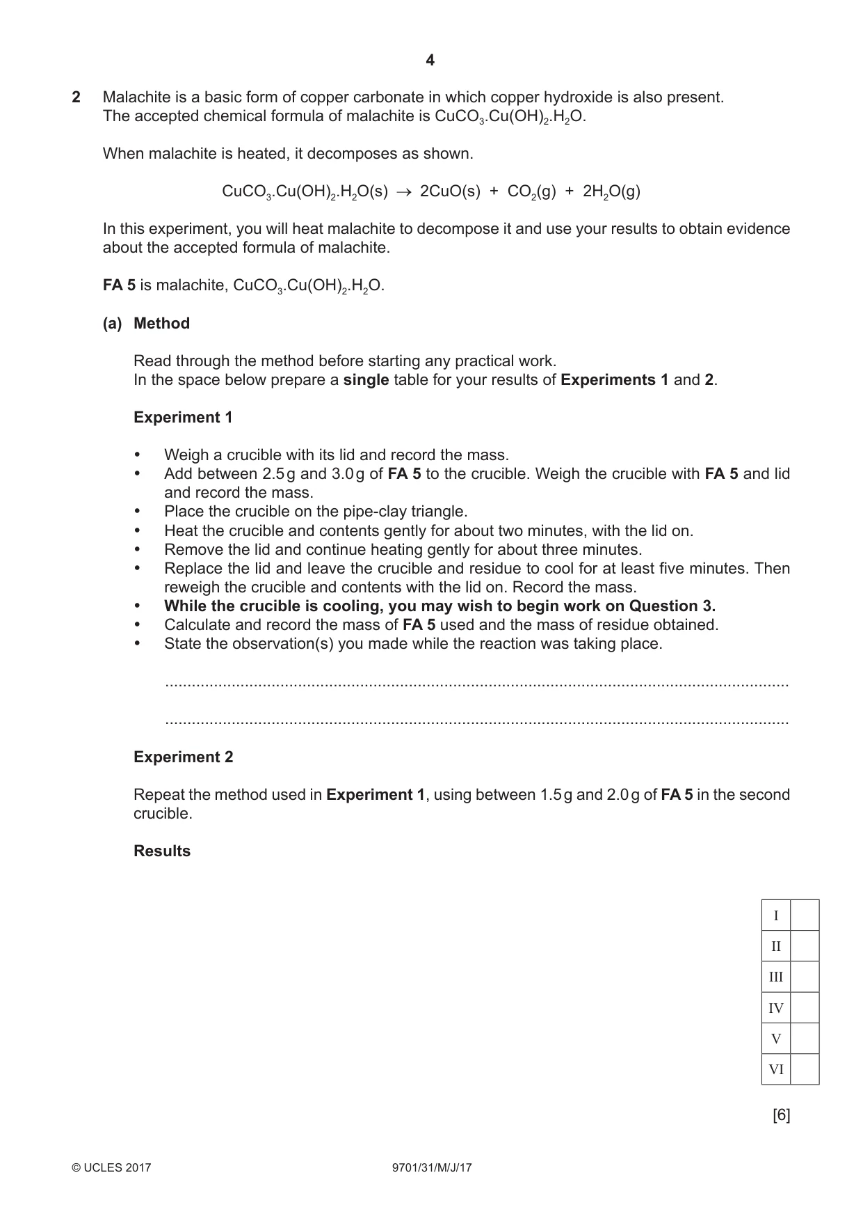 Cambridge A Level Chemistry 9701 2017 May/June Paper 3 · Variant 1 question paper, page 4 of 12