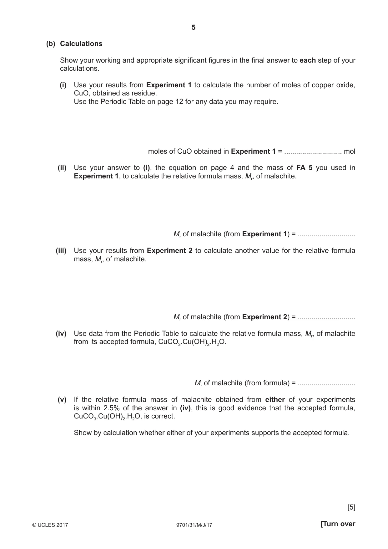 Cambridge A Level Chemistry 9701 2017 May/June Paper 3 · Variant 1 question paper, page 5 of 12
