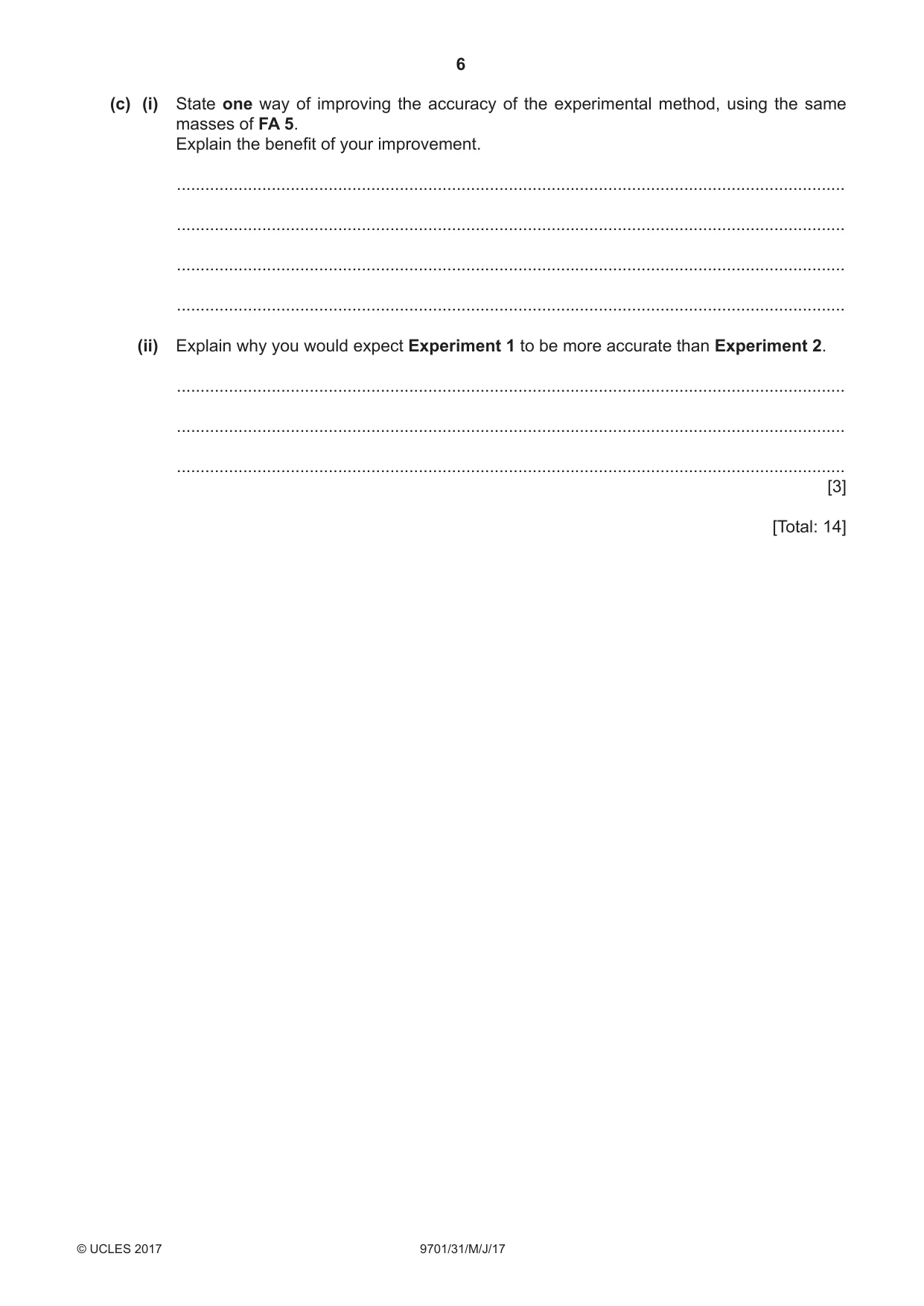 Cambridge A Level Chemistry 9701 2017 May/June Paper 3 · Variant 1 question paper, page 6 of 12
