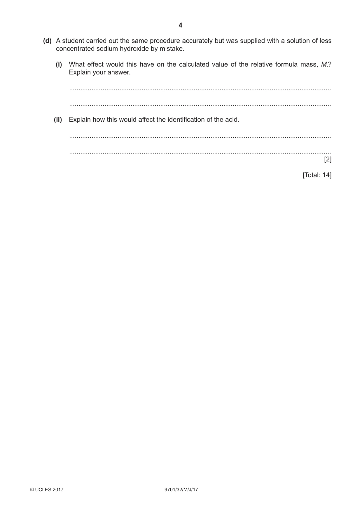Cambridge A Level Chemistry 9701 2017 May/June Paper 3 · Variant 2 question paper, page 4 of 16