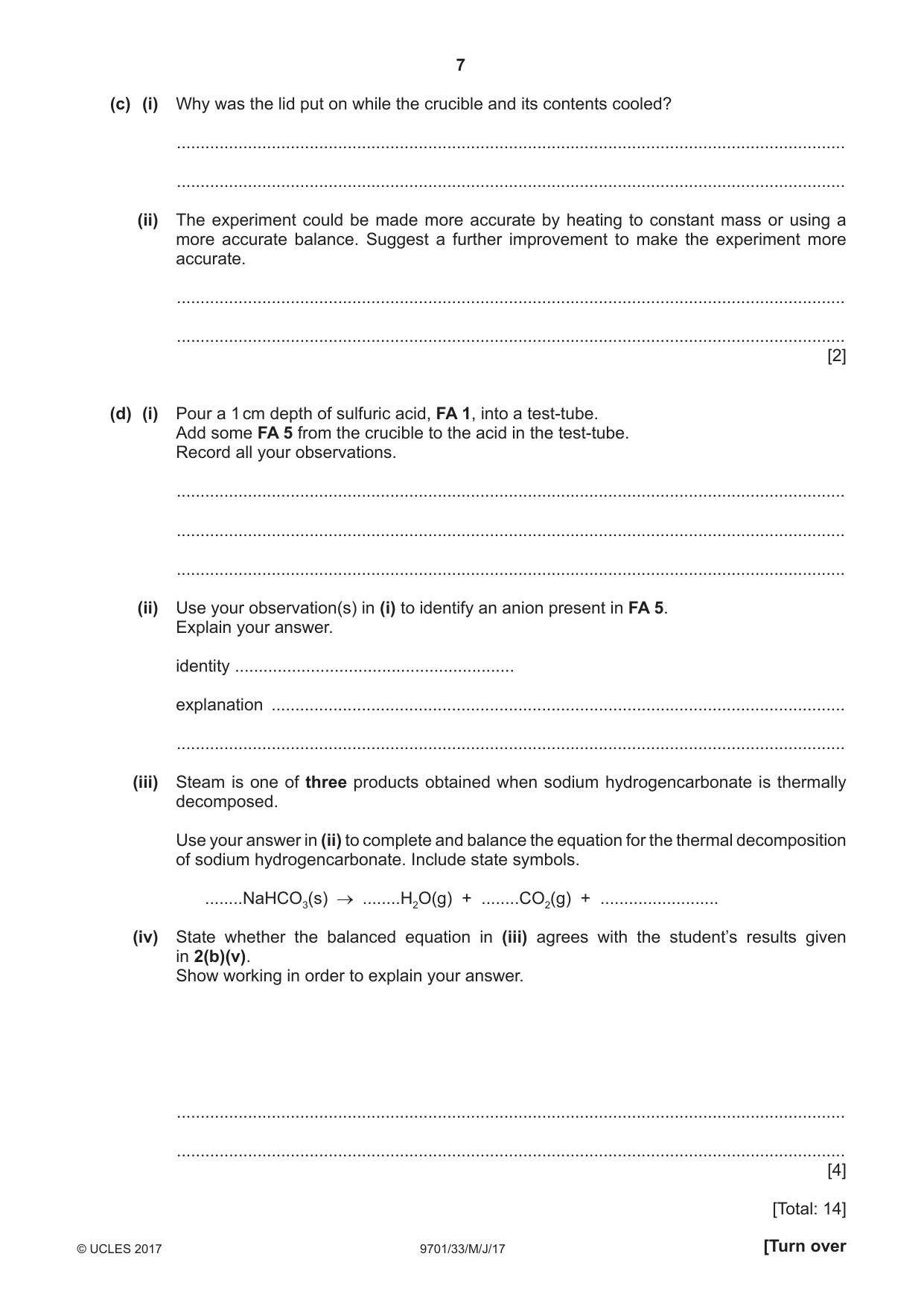 Cambridge A Level Chemistry 9701 2017 May/June Paper 3 · Variant 3 question paper, page 7 of 12