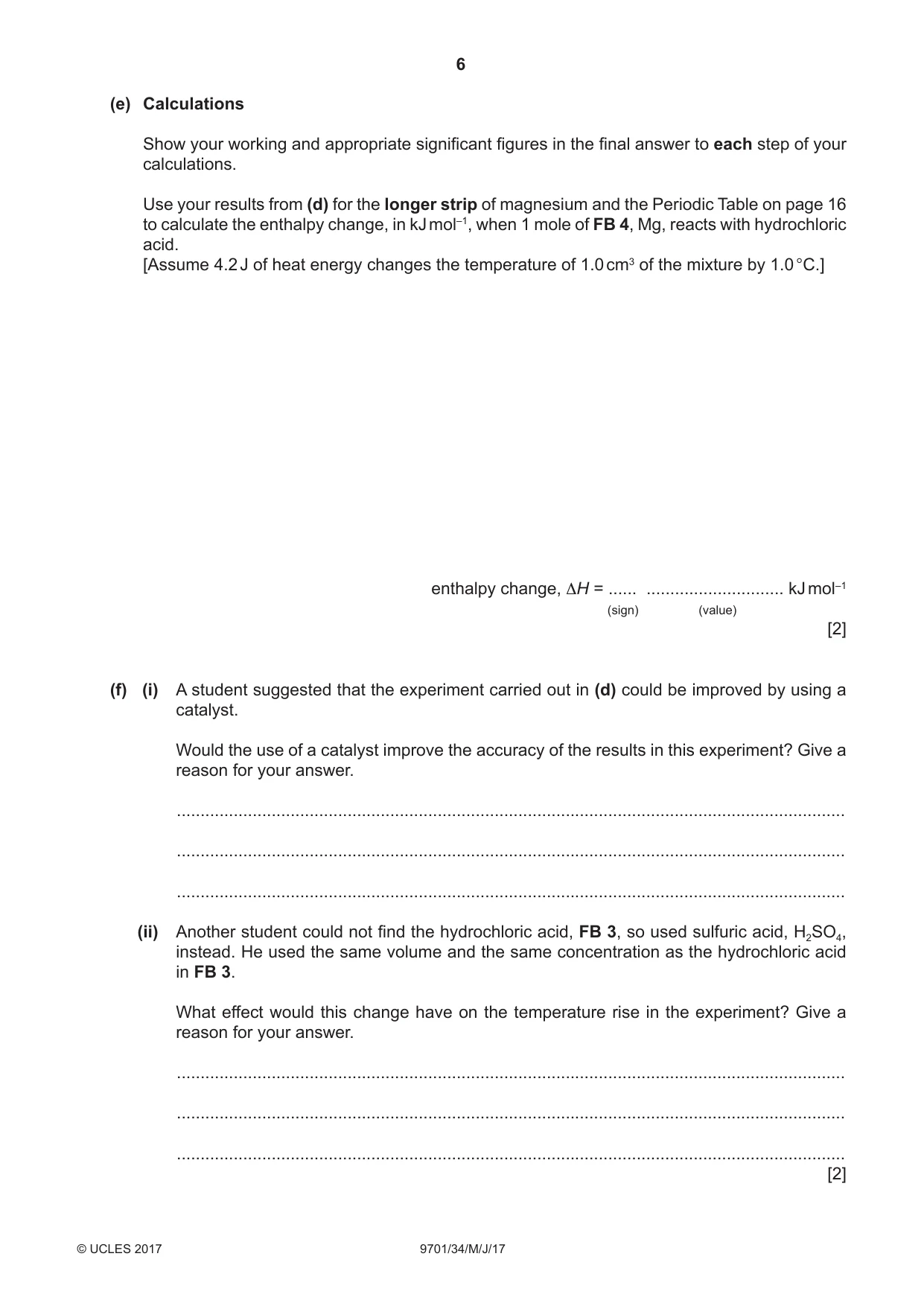 Cambridge A Level Chemistry 9701 2017 May/June Paper 3 · Variant 4 question paper, page 6 of 16