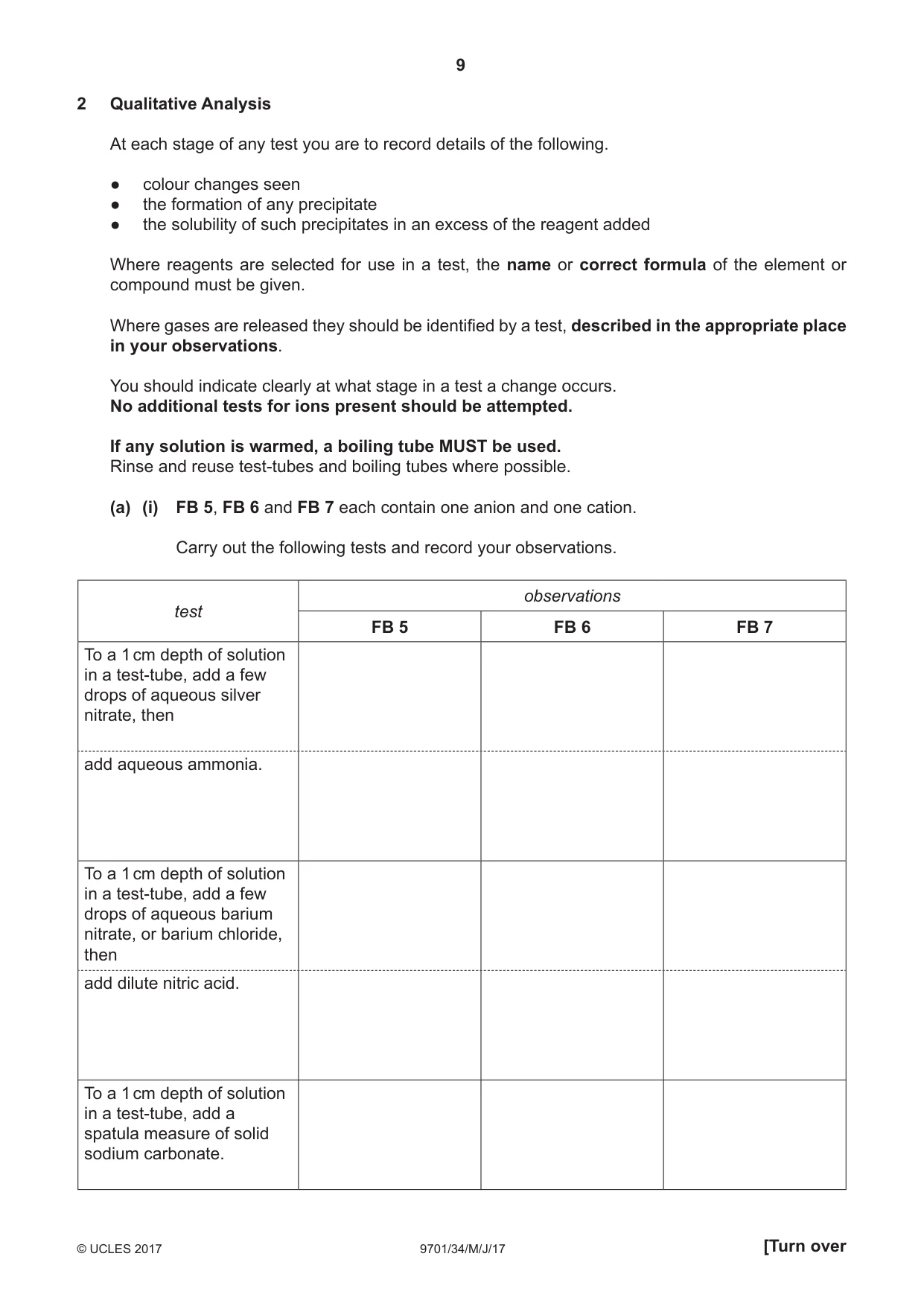 Cambridge A Level Chemistry 9701 2017 May/June Paper 3 · Variant 4 question paper, page 9 of 16