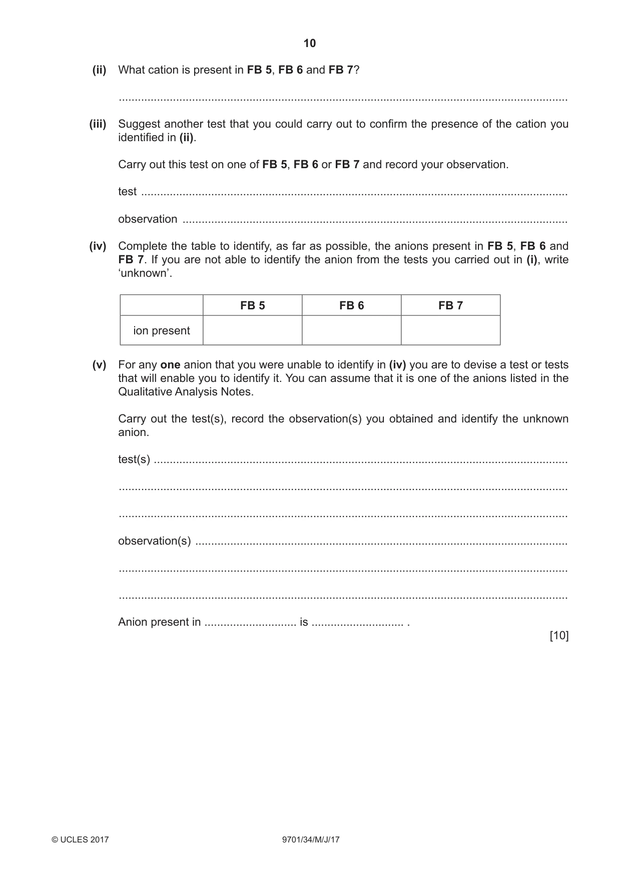 Cambridge A Level Chemistry 9701 2017 May/June Paper 3 · Variant 4 question paper, page 10 of 16