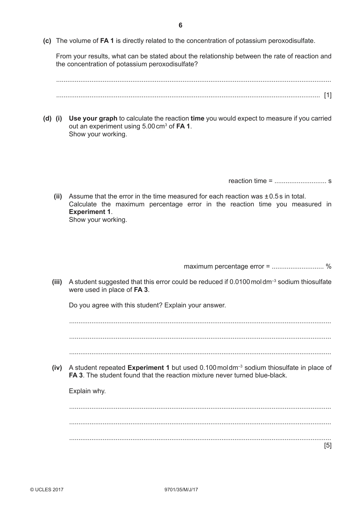 Cambridge A Level Chemistry 9701 2017 May/June Paper 3 · Variant 5 question paper, page 6 of 12