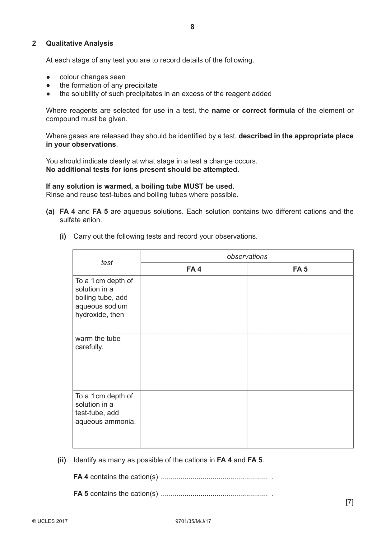 Cambridge A Level Chemistry 9701 2017 May/June Paper 3 · Variant 5 question paper, page 8 of 12