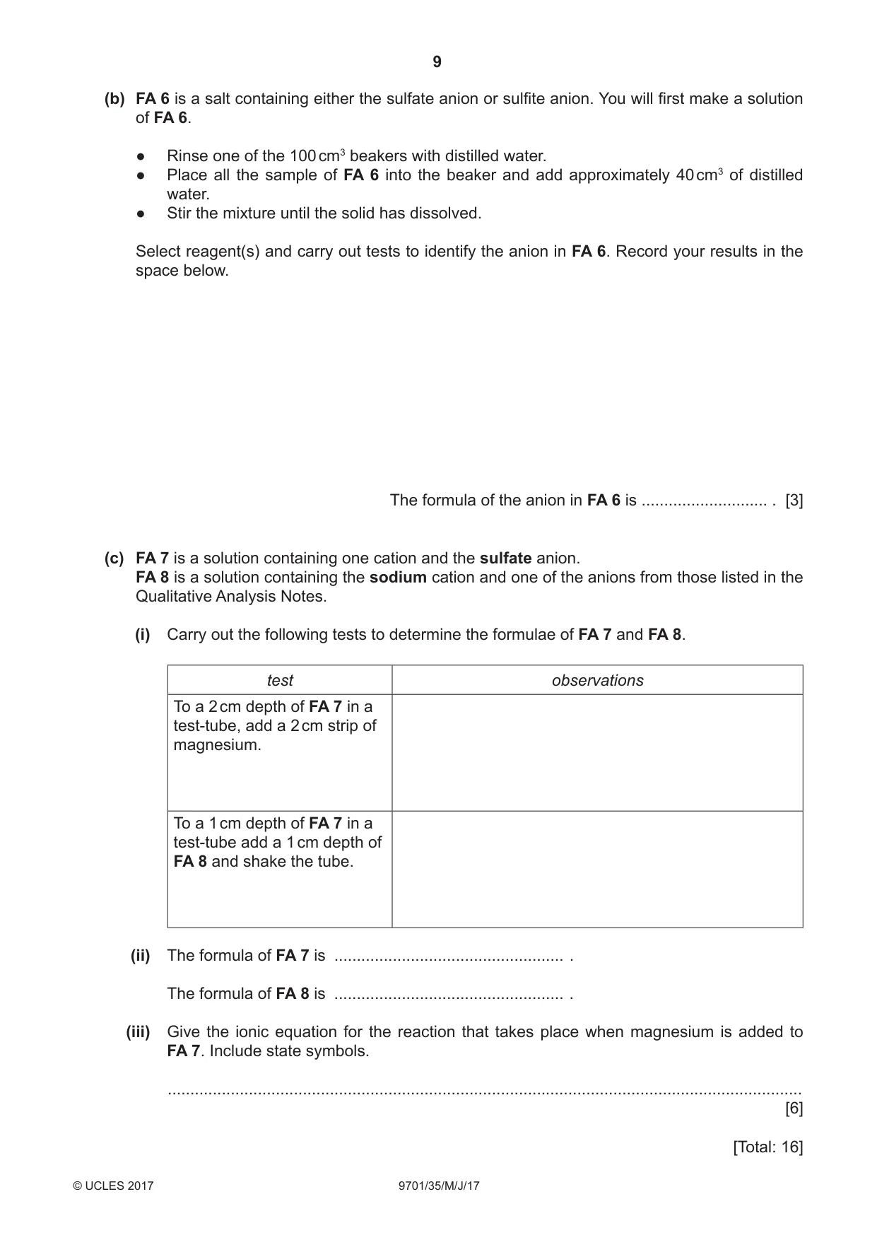 Cambridge A Level Chemistry 9701 2017 May/June Paper 3 · Variant 5 question paper, page 9 of 12