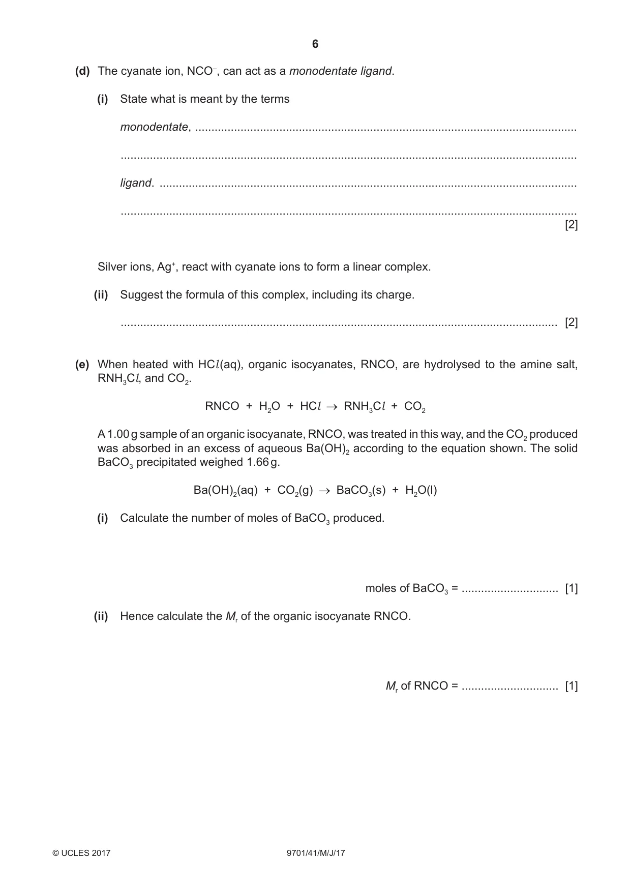 Cambridge A Level Chemistry 9701 2017 May/June Paper 4 · Variant 1 question paper, page 6 of 16
