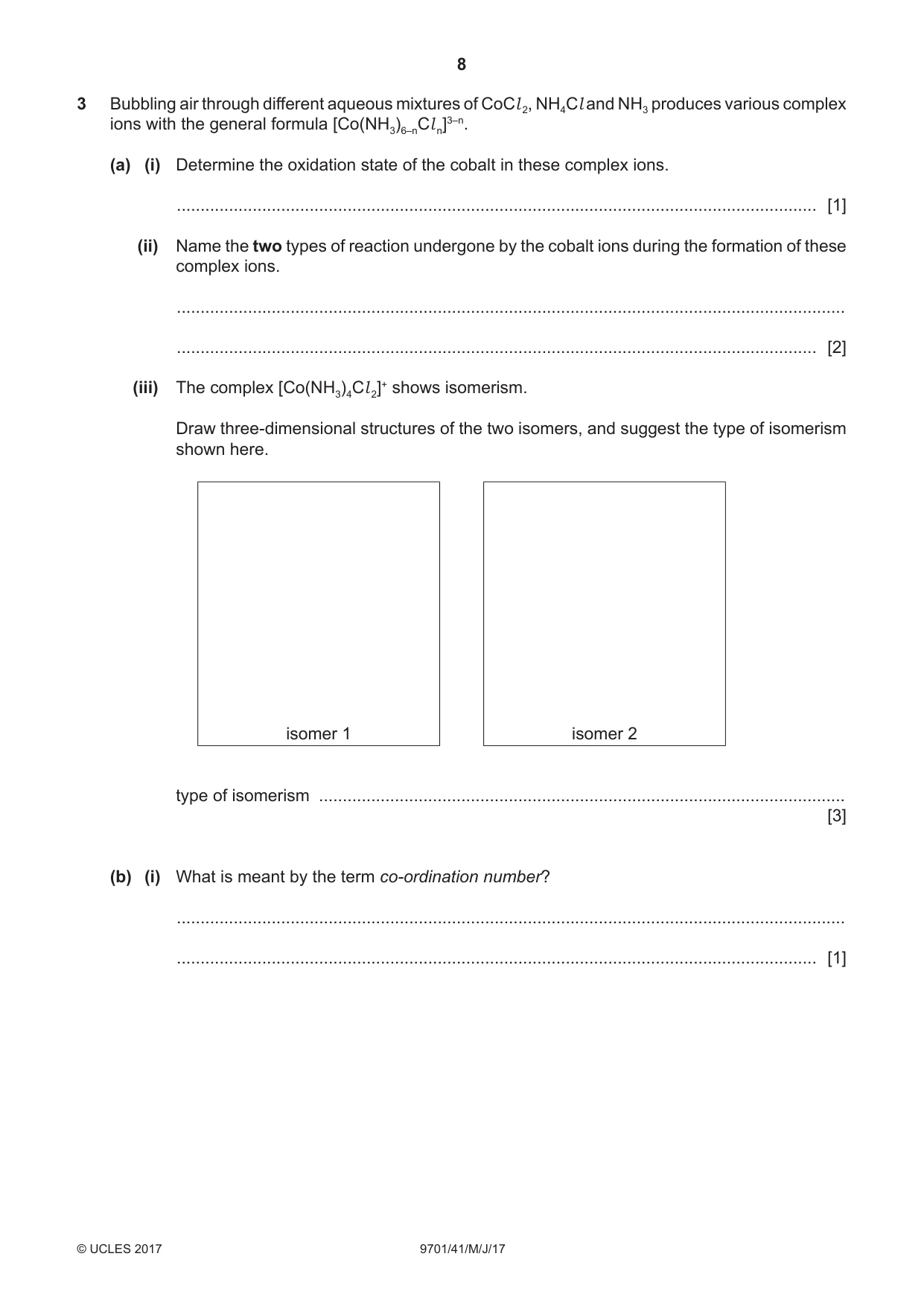 Cambridge A Level Chemistry 9701 2017 May/June Paper 4 · Variant 1 question paper, page 8 of 16