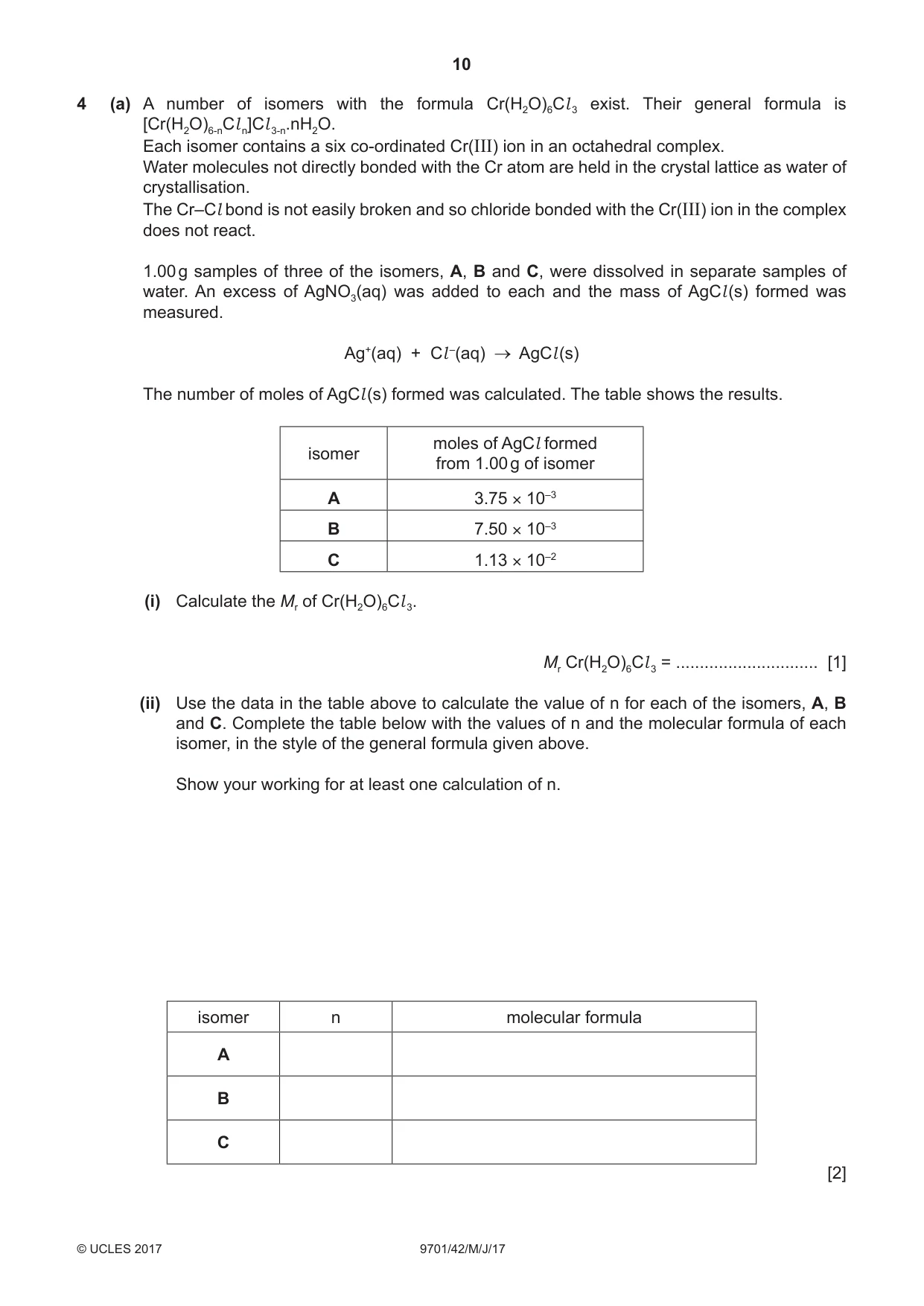 Cambridge A Level Chemistry 9701 2017 May/June Paper 4 · Variant 2 question paper, page 10 of 20