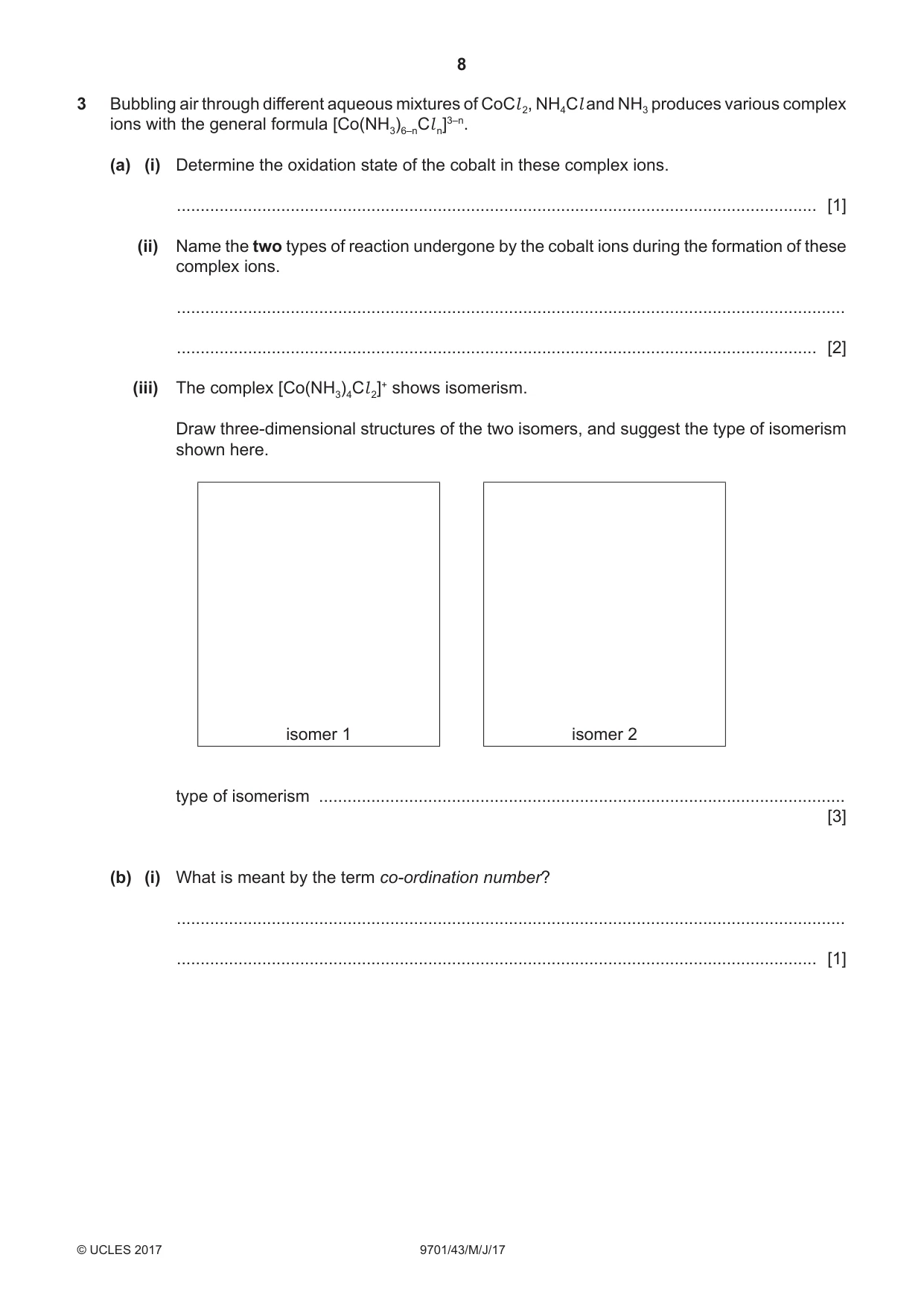 Cambridge A Level Chemistry 9701 2017 May/June Paper 4 · Variant 3 question paper, page 8 of 16