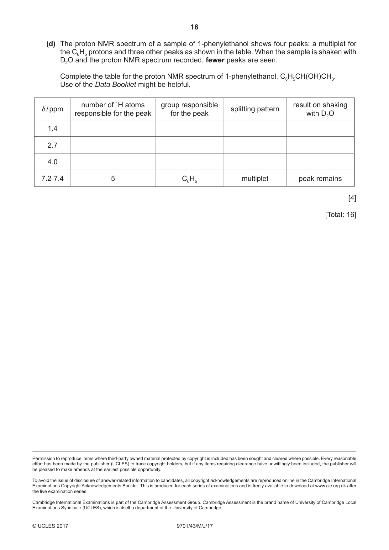 Cambridge A Level Chemistry 9701 2017 May/June Paper 4 · Variant 3 question paper, page 16 of 16