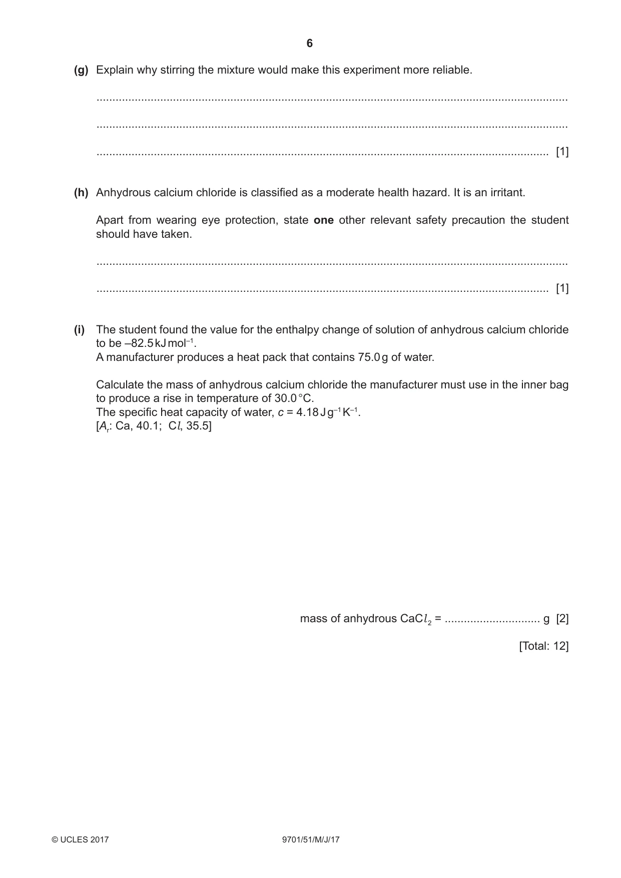 Cambridge A Level Chemistry 9701 2017 May/June Paper 5 · Variant 1 question paper, page 6 of 12