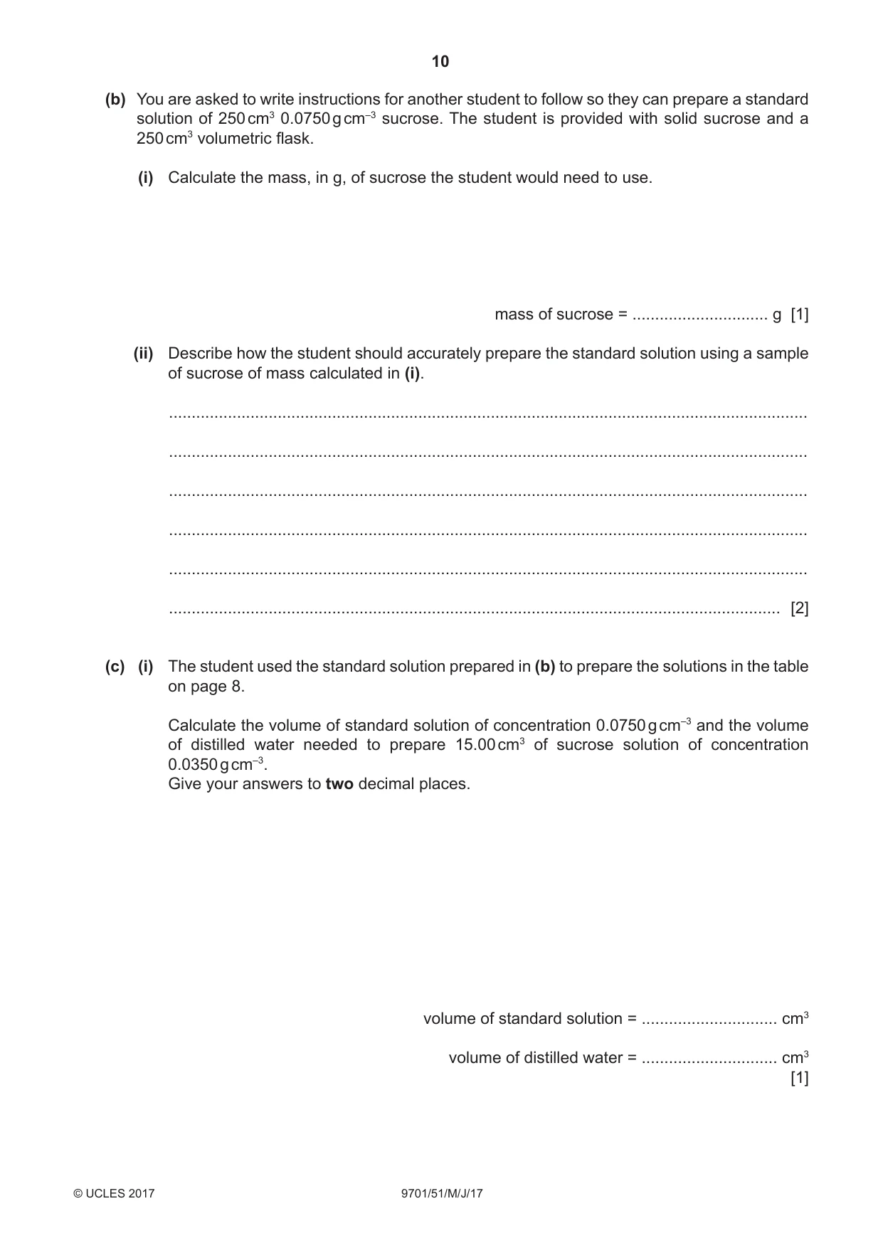 Cambridge A Level Chemistry 9701 2017 May/June Paper 5 · Variant 1 question paper, page 10 of 12