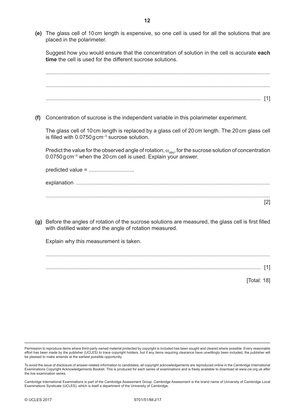Cambridge A Level Chemistry 9701 2017 May/June Paper 5 · Variant 1 question paper, page 12 of 12