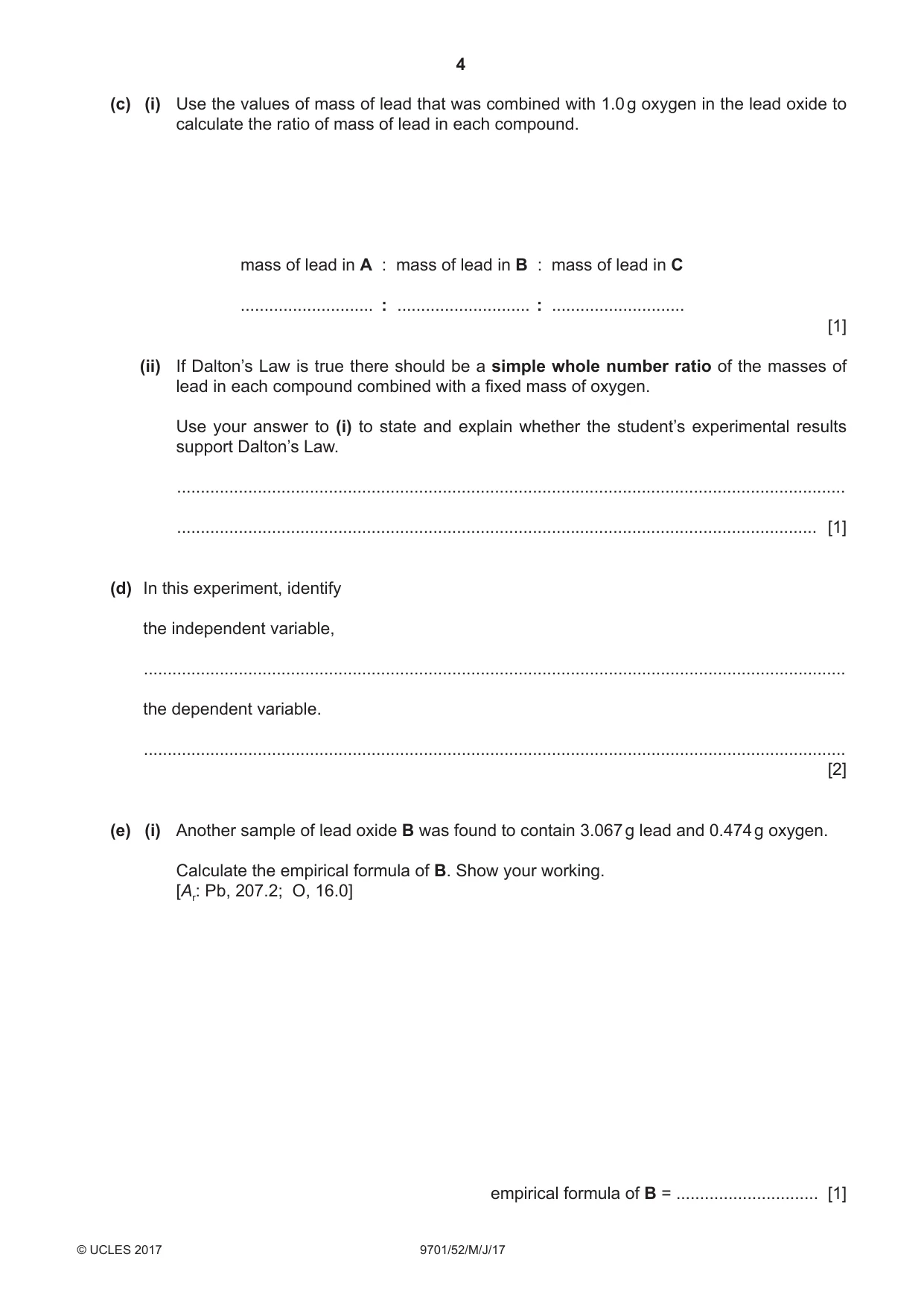 Cambridge A Level Chemistry 9701 2017 May/June Paper 5 · Variant 2 question paper, page 4 of 16