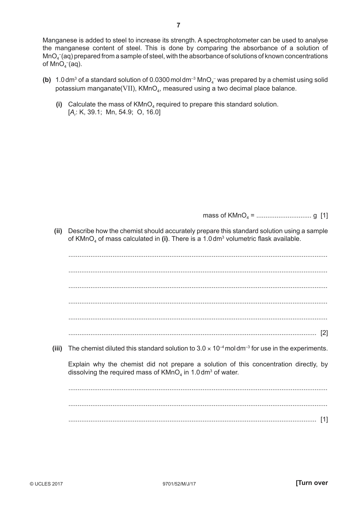 Cambridge A Level Chemistry 9701 2017 May/June Paper 5 · Variant 2 question paper, page 7 of 16