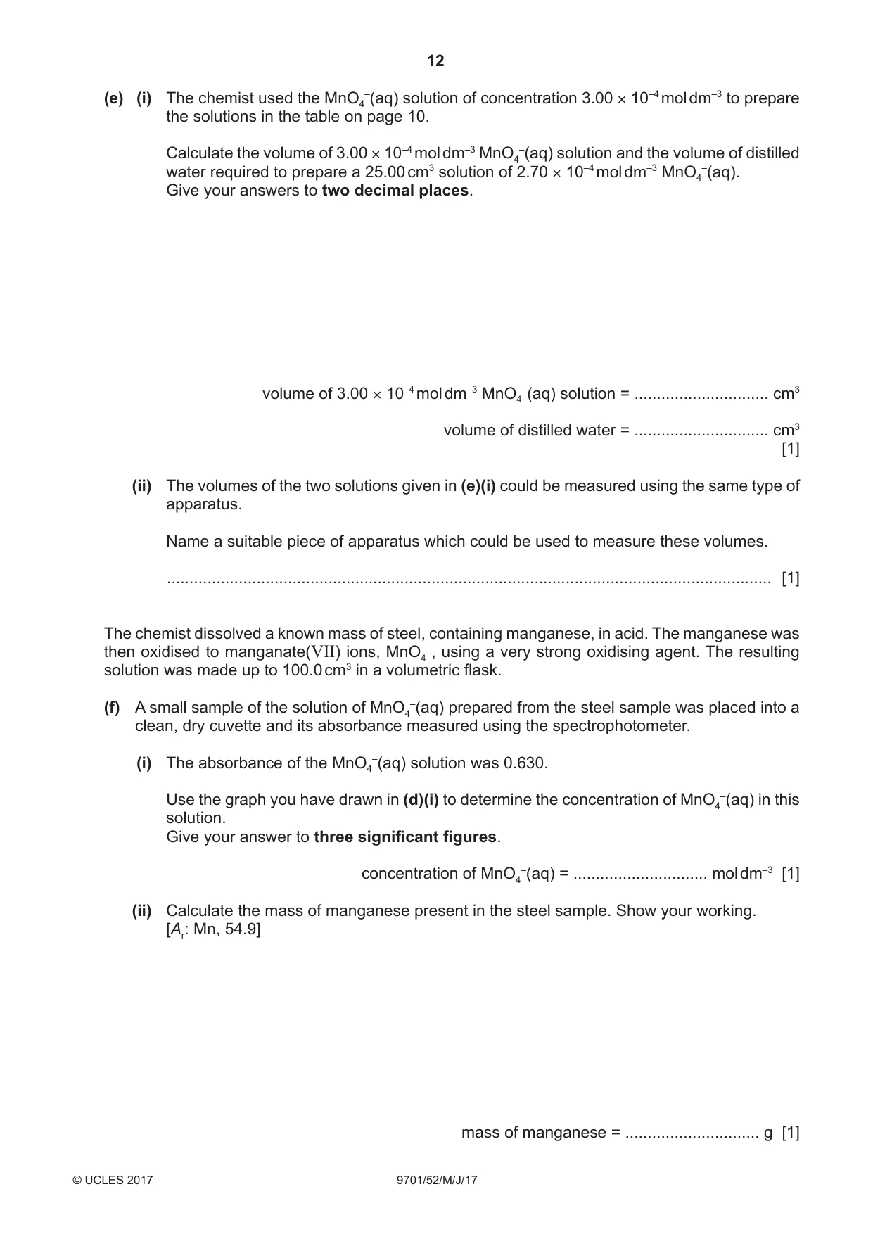 Cambridge A Level Chemistry 9701 2017 May/June Paper 5 · Variant 2 question paper, page 12 of 16