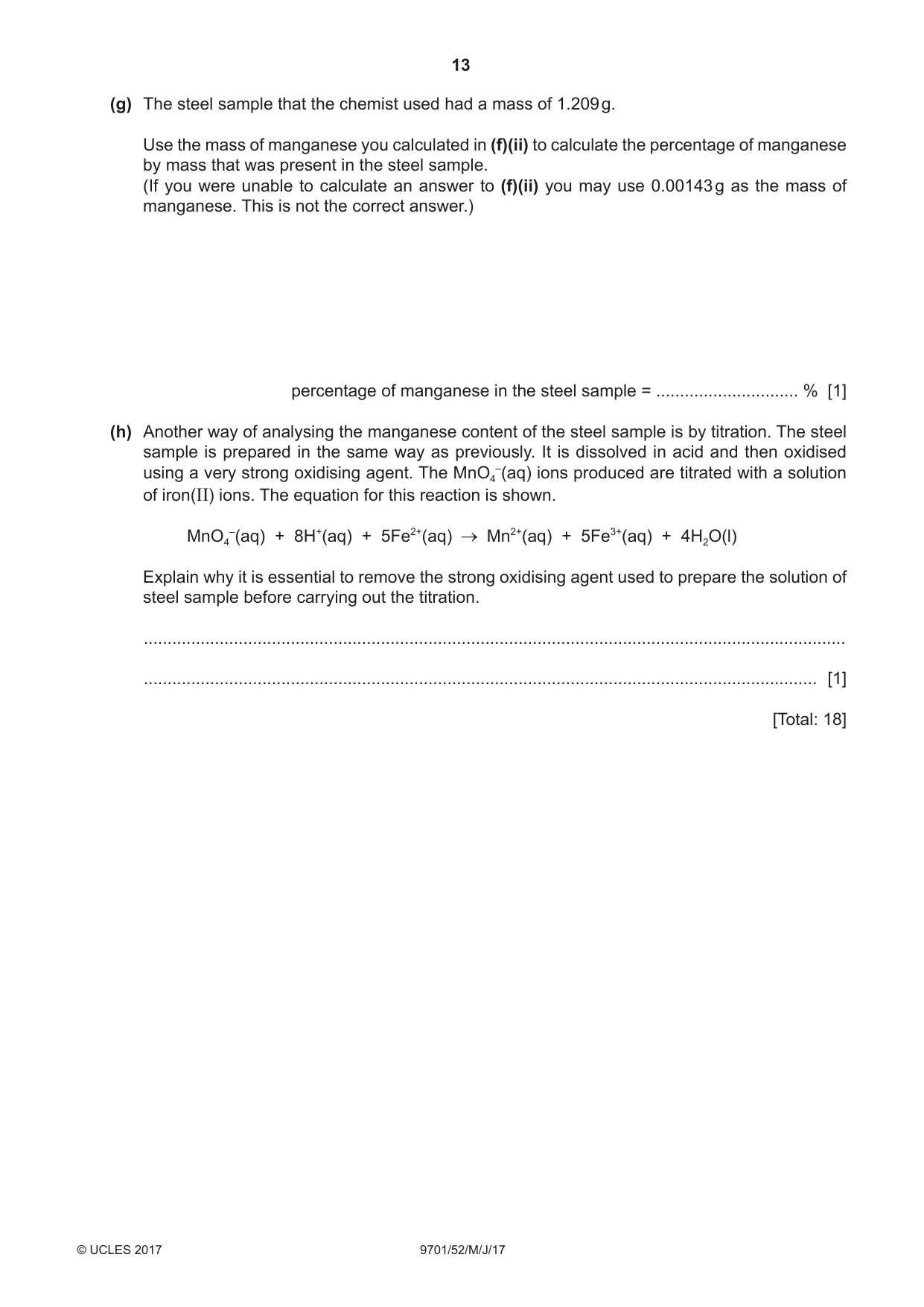 Cambridge A Level Chemistry 9701 2017 May/June Paper 5 · Variant 2 question paper, page 13 of 16