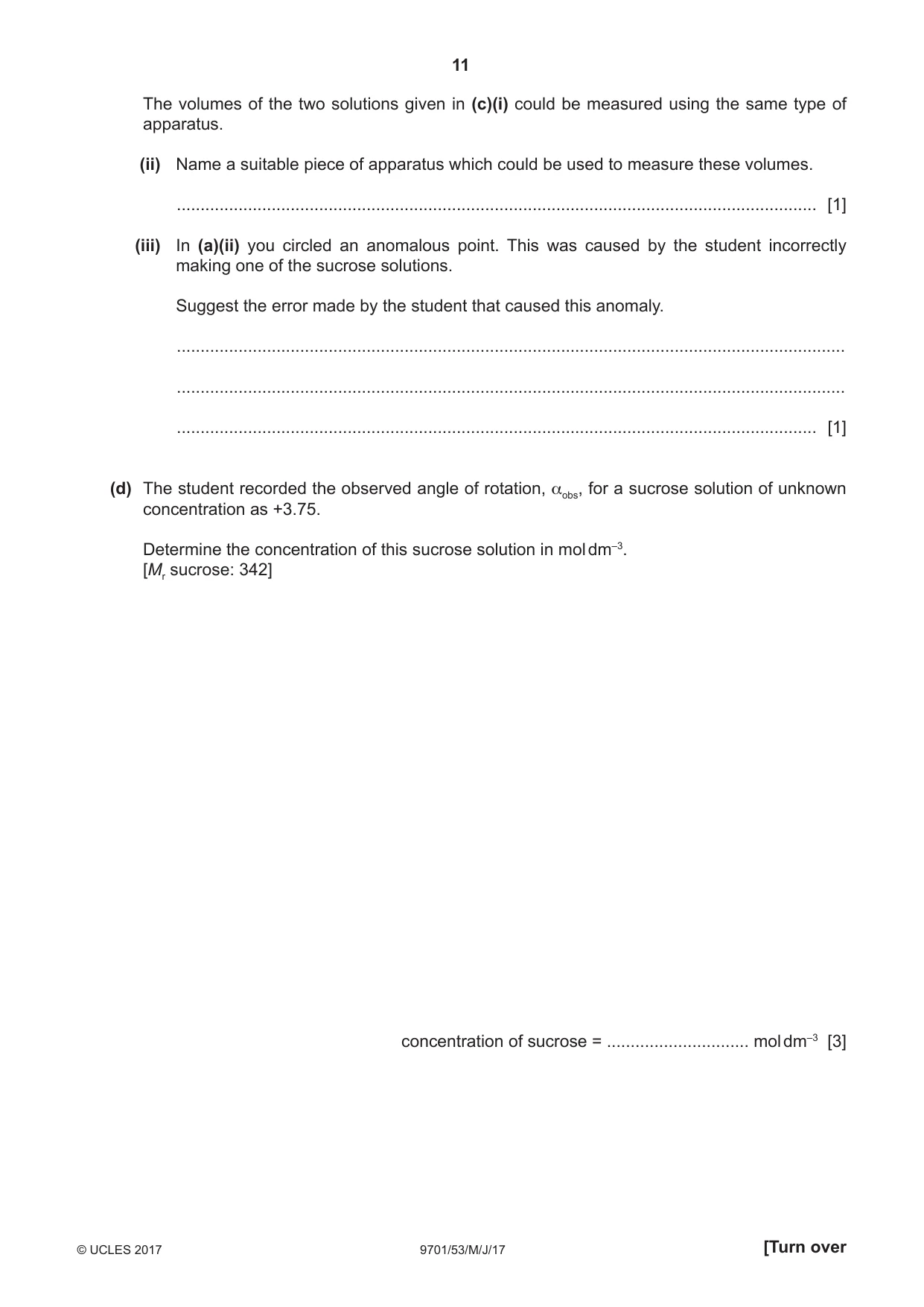 Cambridge A Level Chemistry 9701 2017 May/June Paper 5 · Variant 3 question paper, page 11 of 12