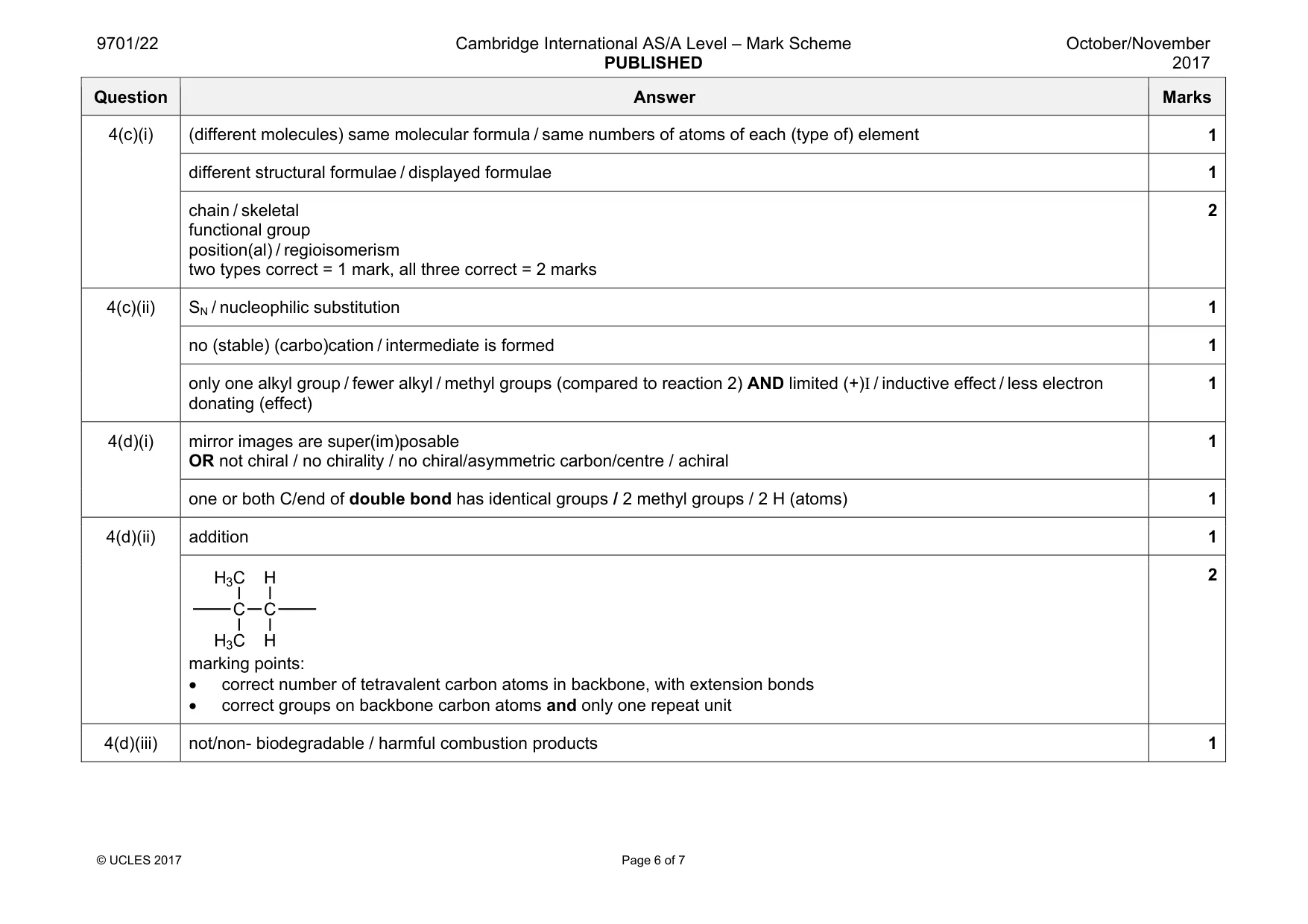 Mark scheme, page 6 of 7