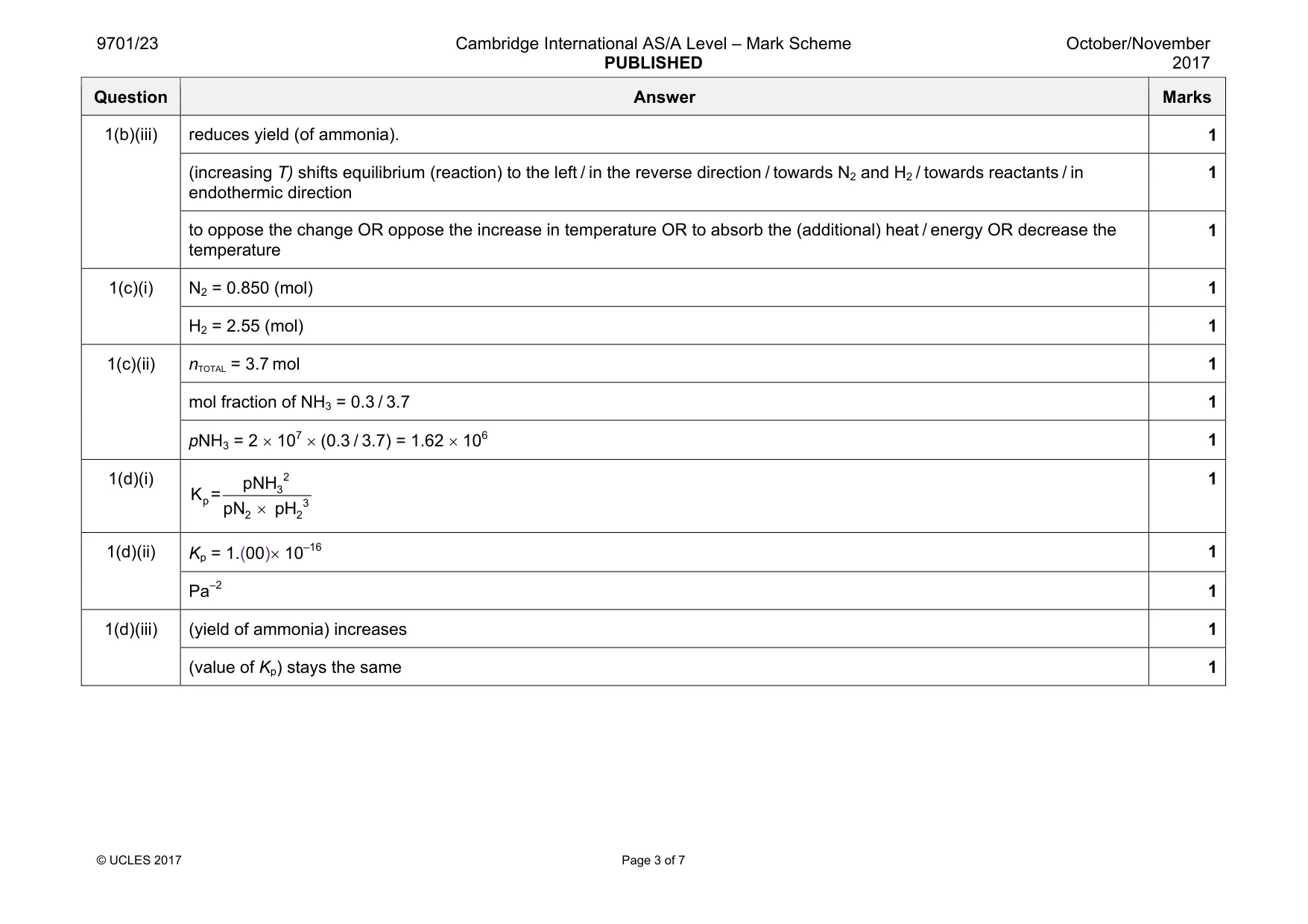Mark scheme, page 3 of 7