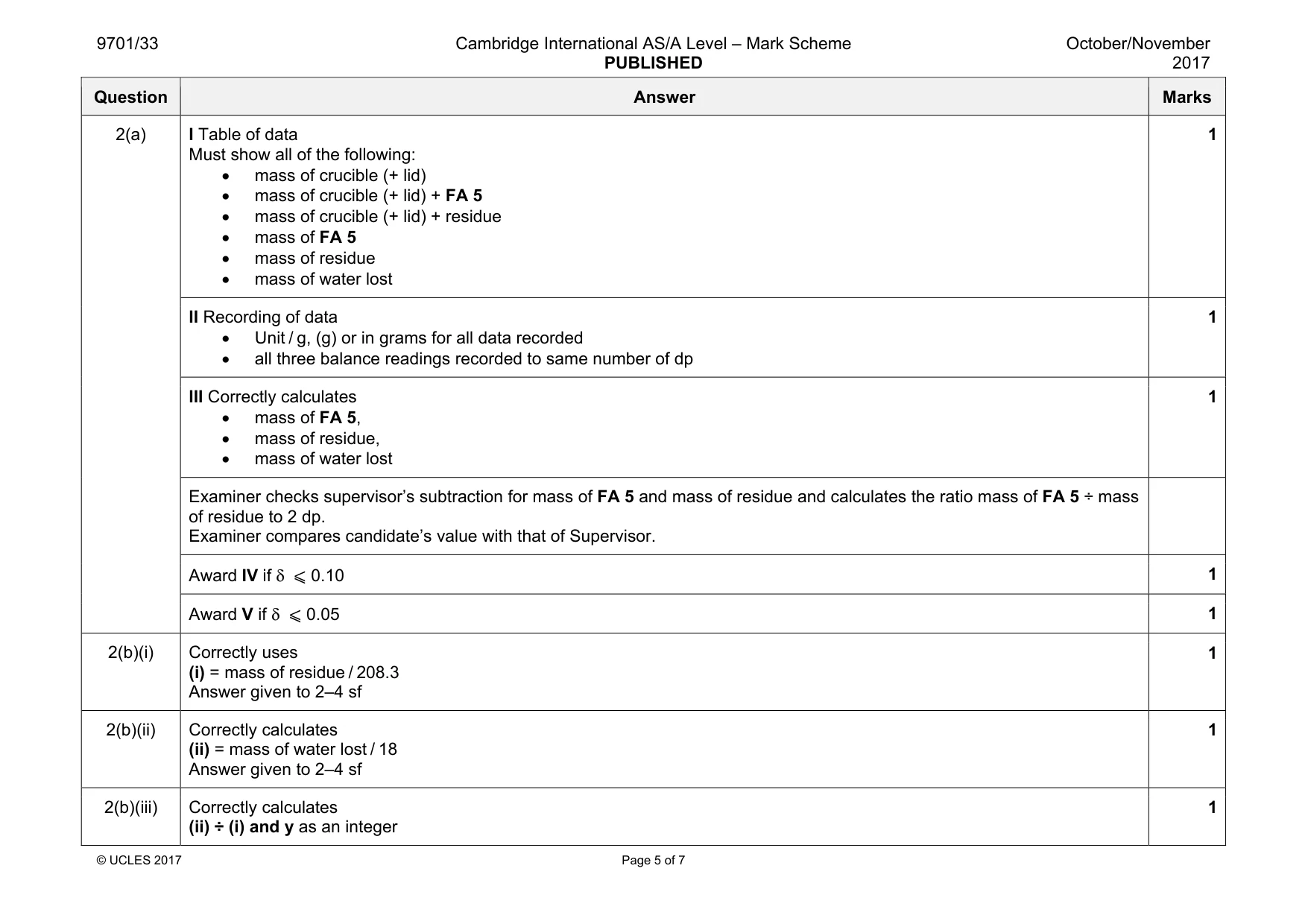 Mark scheme, page 5 of 7