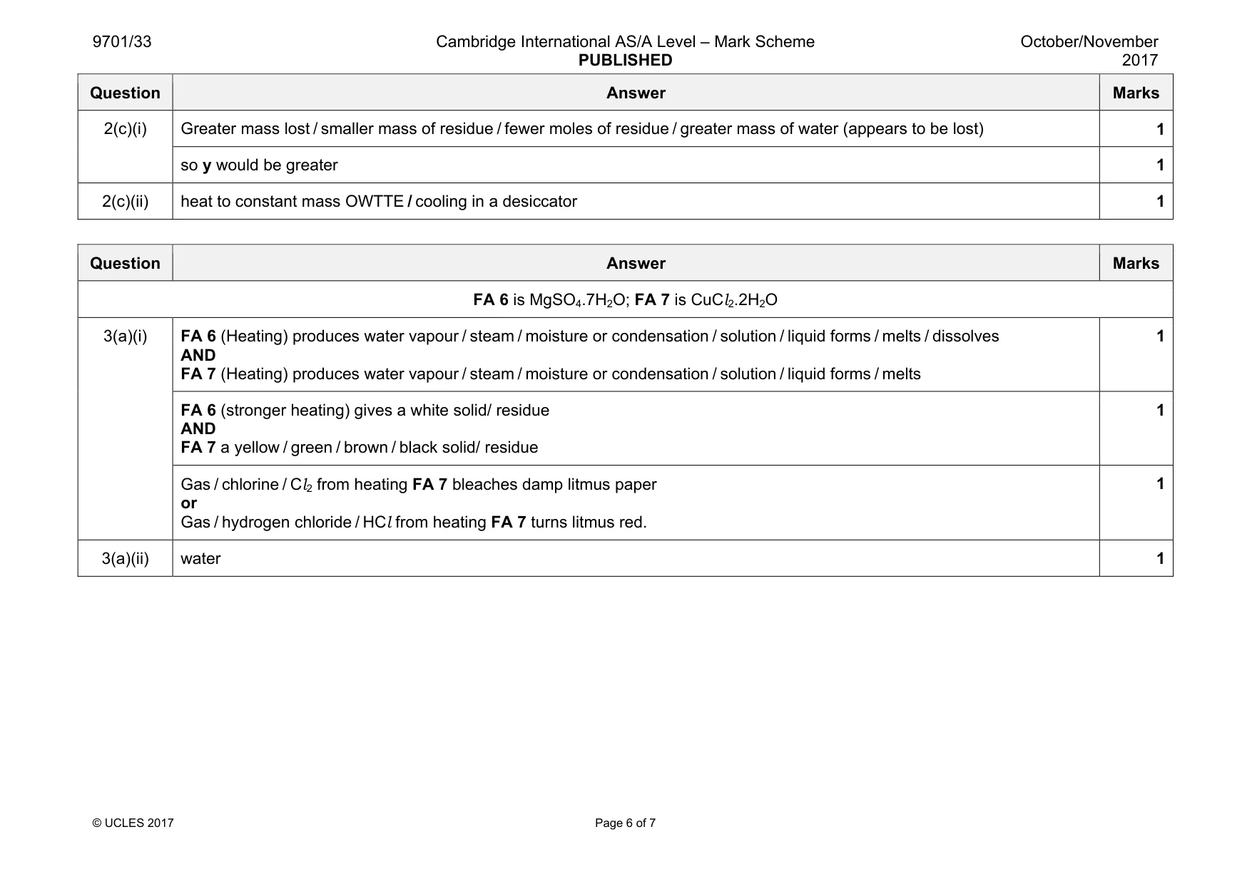 Mark scheme, page 6 of 7